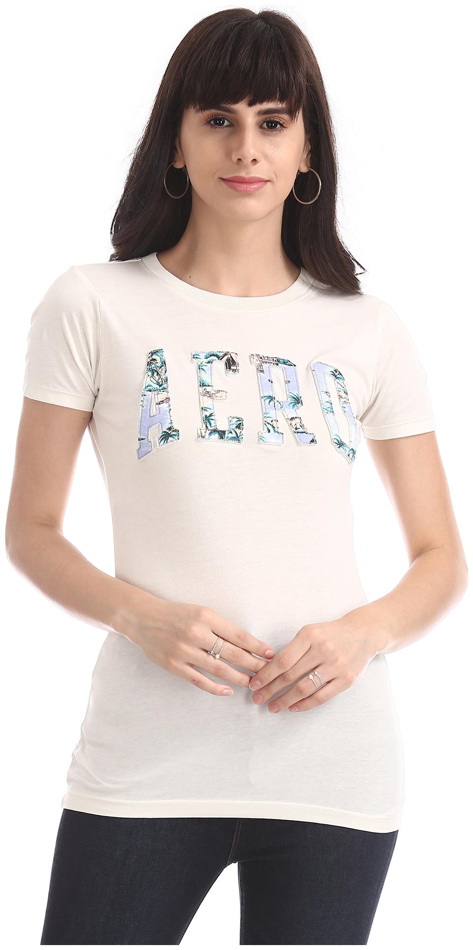 

A ropostale Women White Regular fit Round neck Cotton T shirt