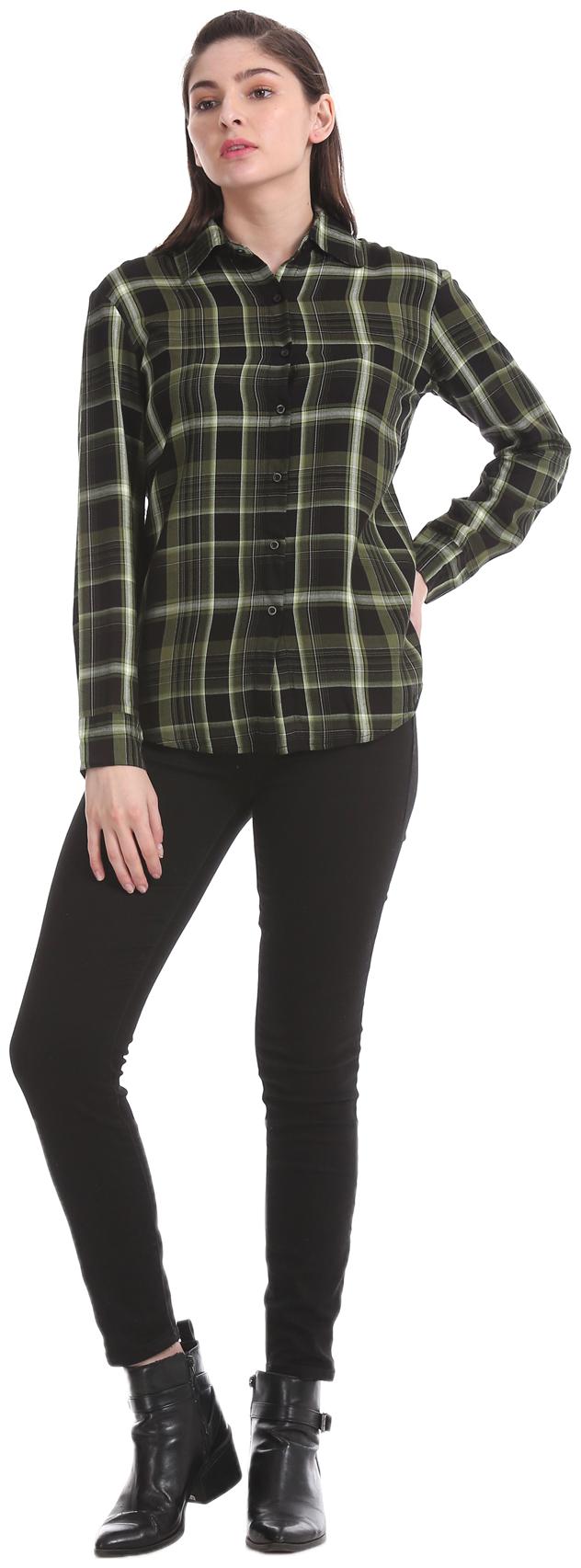 

Aeropostale Women Green Checked Regular Fit Shirt