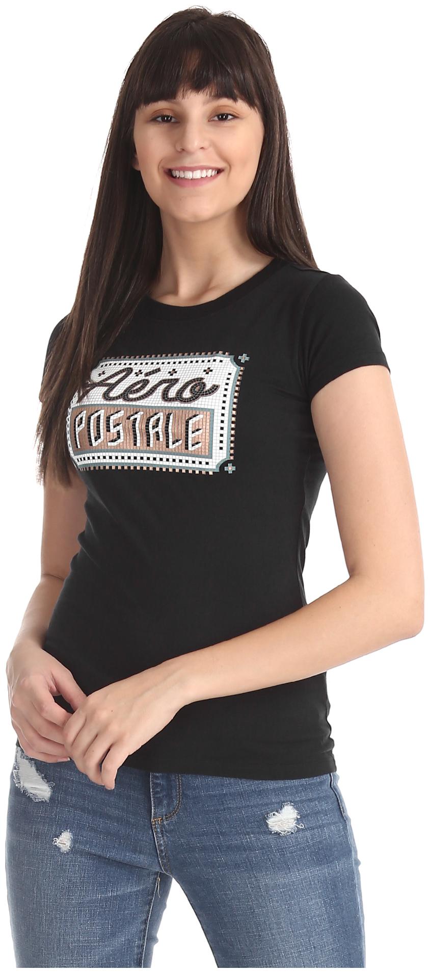 

A ropostale Women Black Regular fit Round neck Cotton T shirt