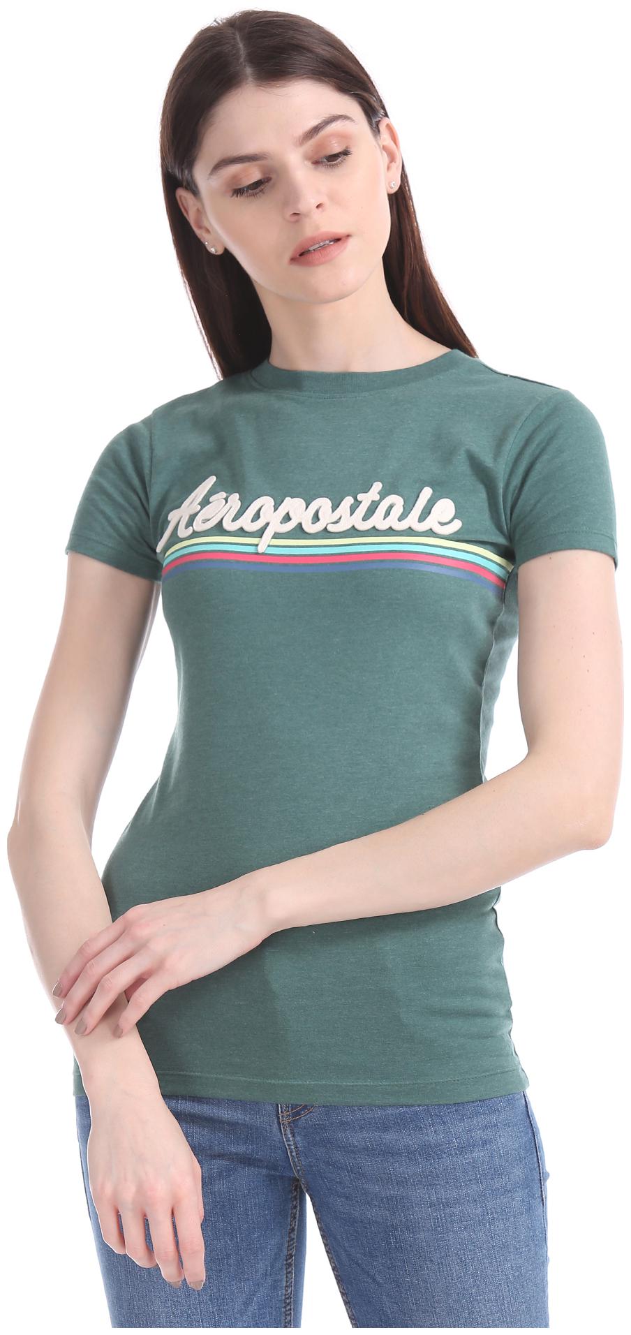 

Aeropostale Women Green Regular fit Round neck Cotton T shirt