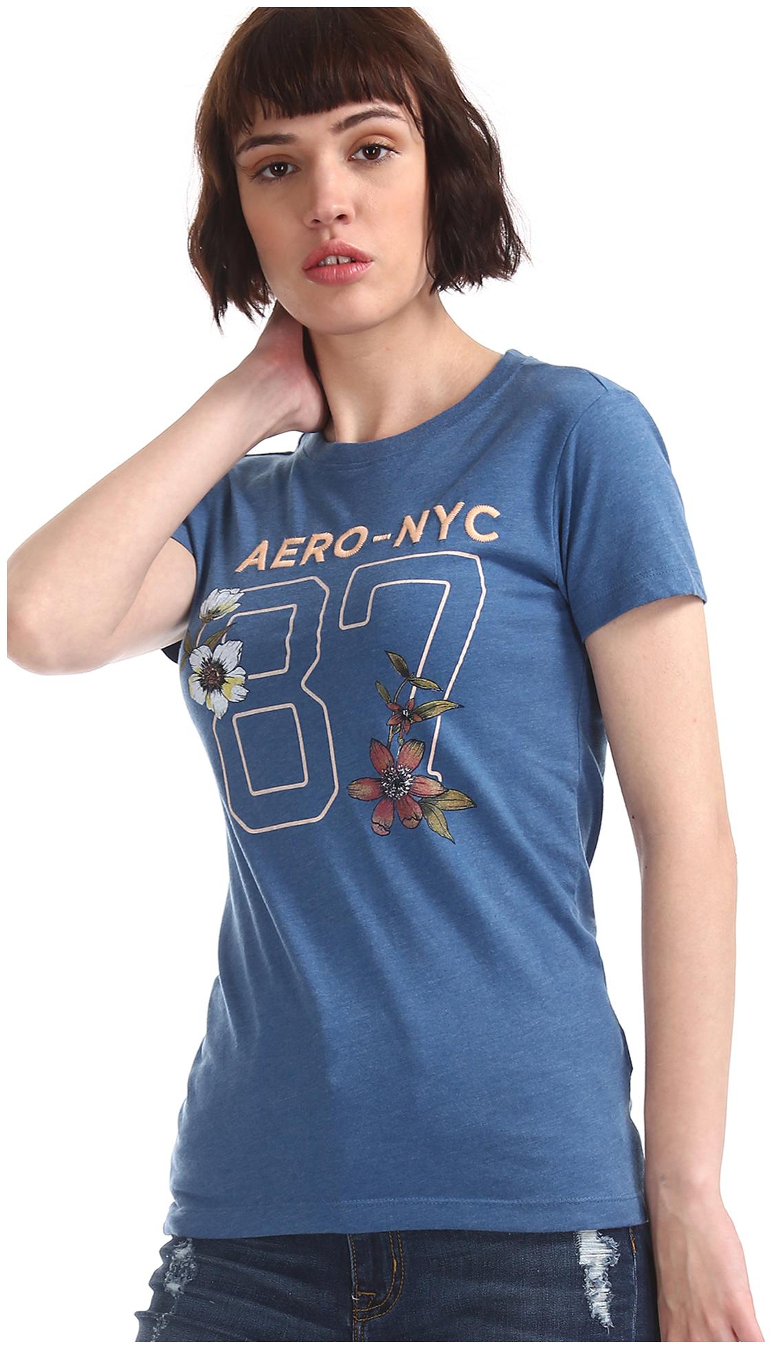 

A ropostale Women Blue Regular fit Round neck Cotton T shirt