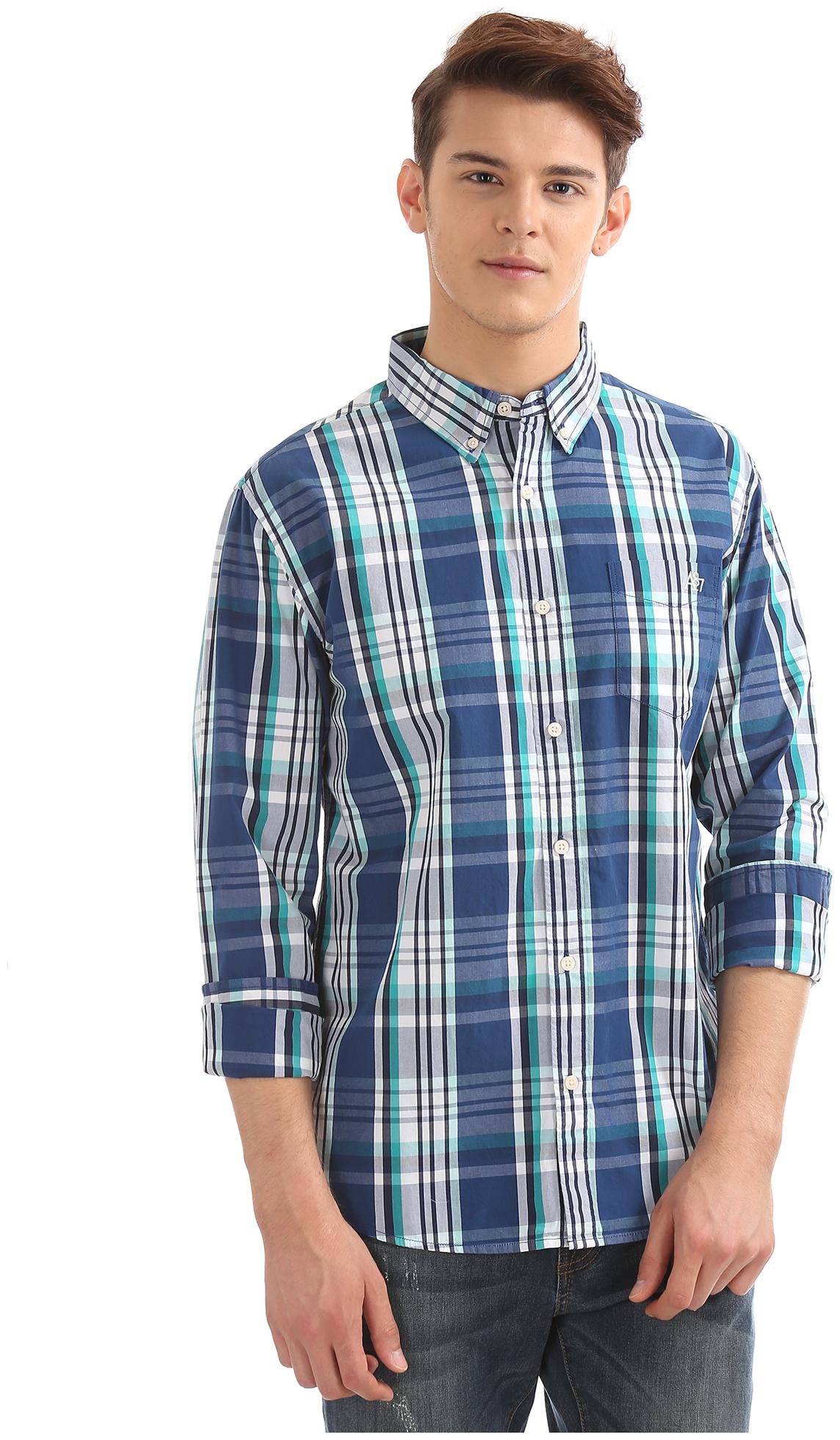 

Aeropostale Men Blue Checked Regular Fit Casual Shirt