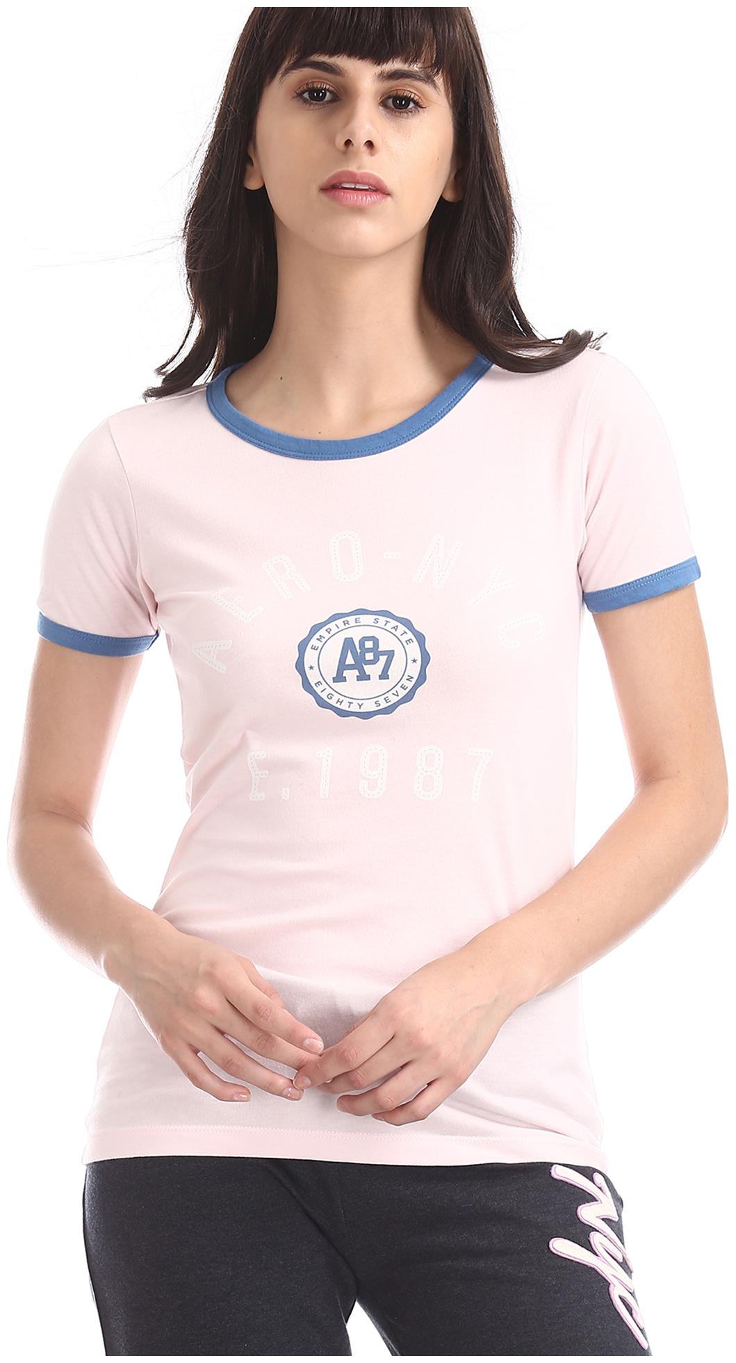 

A ropostale Women Pink Regular fit Round neck Cotton T shirt