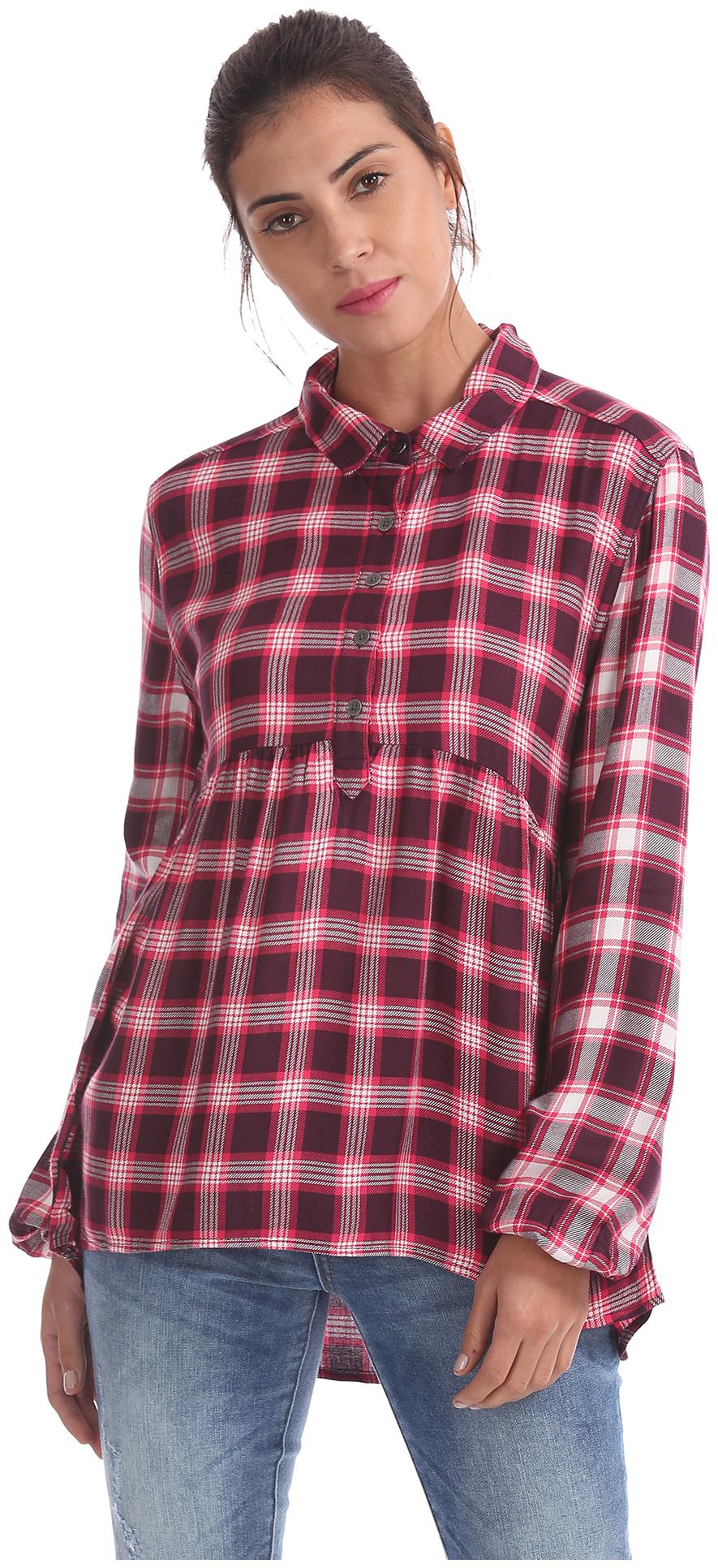 

A ropostale Women Red Checked Regular Fit Shirt
