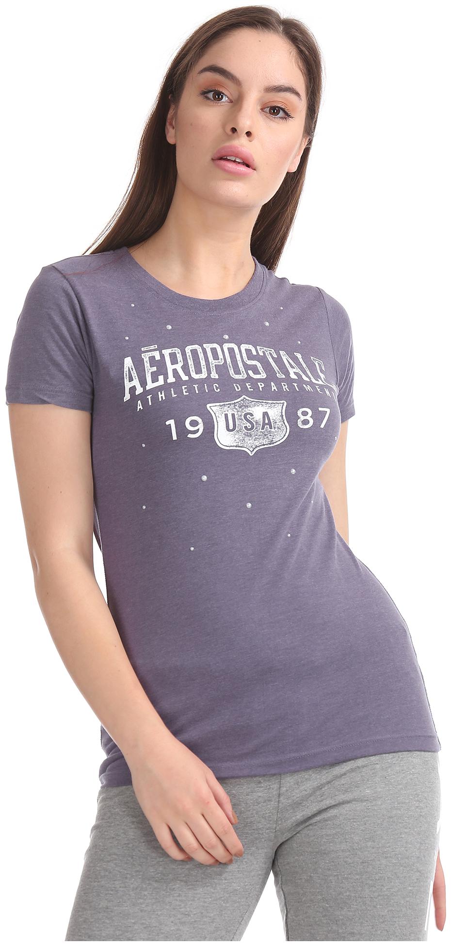 

Aeropostale Women Purple Regular fit Round neck Cotton T shirt