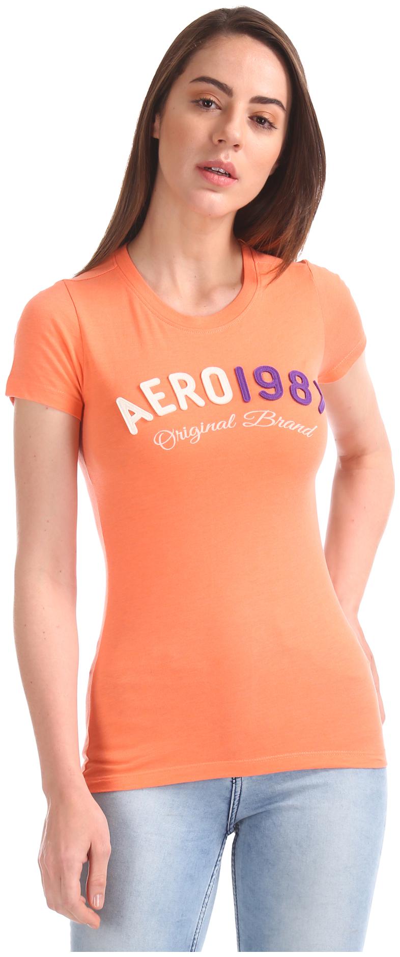 

Aeropostale Women Orange Regular fit Round neck Cotton T shirt