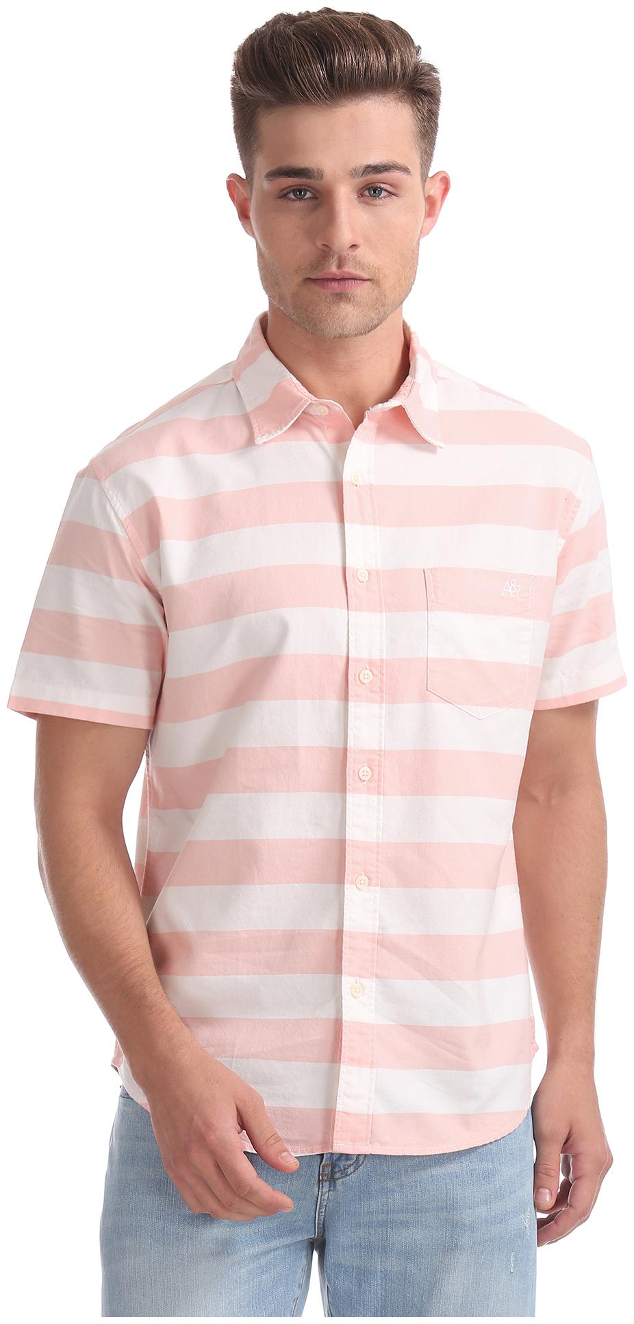 

Aeropostale Men Pink Horizontal Stripes Regular Fit Casual Shirt
