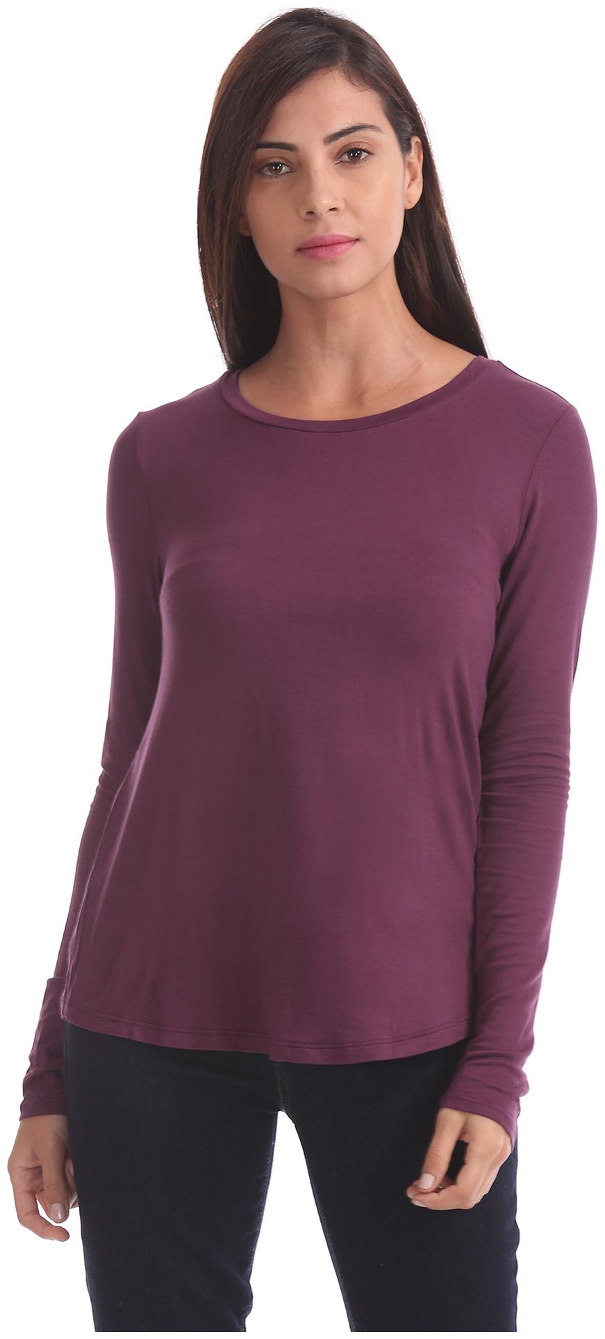 

A ropostale Women Purple Regular fit Round neck Viscose rayon T shirt