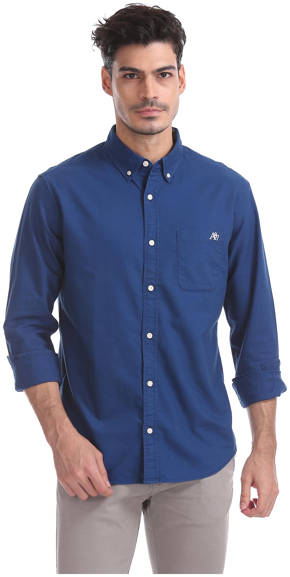 

Aeropostale Men Blue Solid Regular Fit Casual Shirt