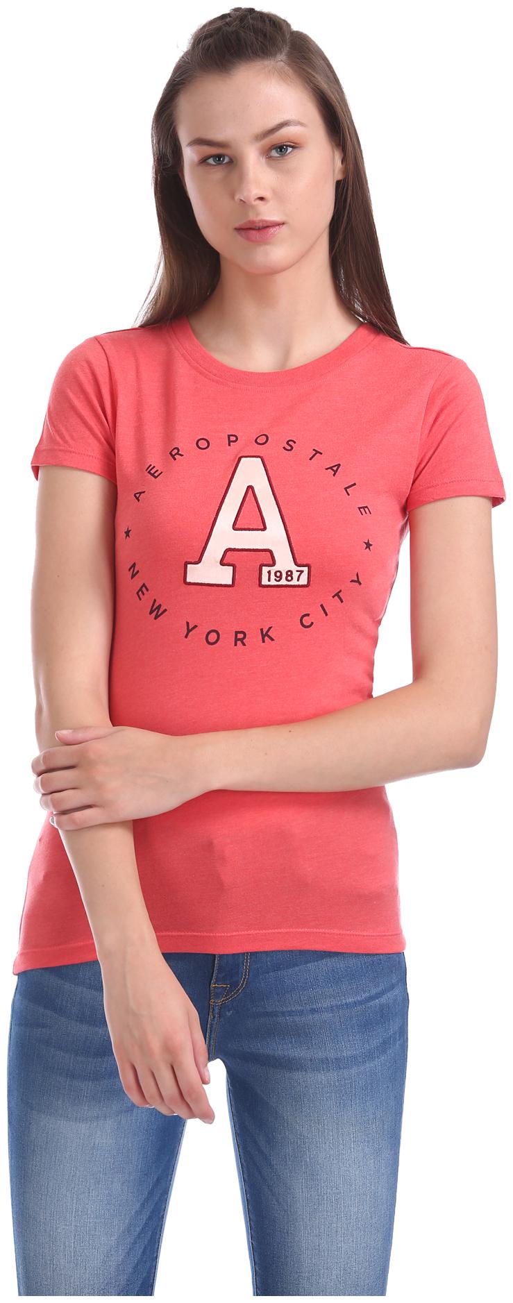 

Aeropostale Women Pink Regular fit Round neck Cotton T shirt