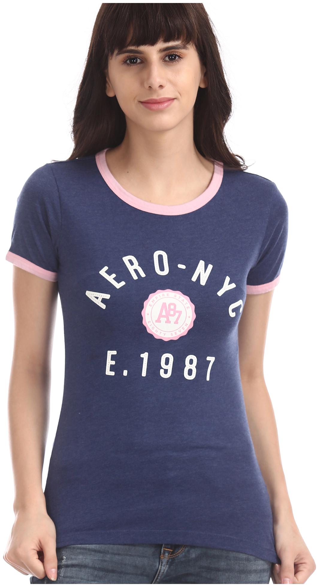 

A ropostale Women Blue Regular fit Round neck Cotton T shirt