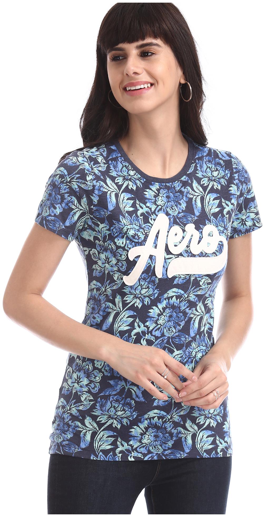 

A ropostale Women Blue Regular fit Round neck Cotton T shirt