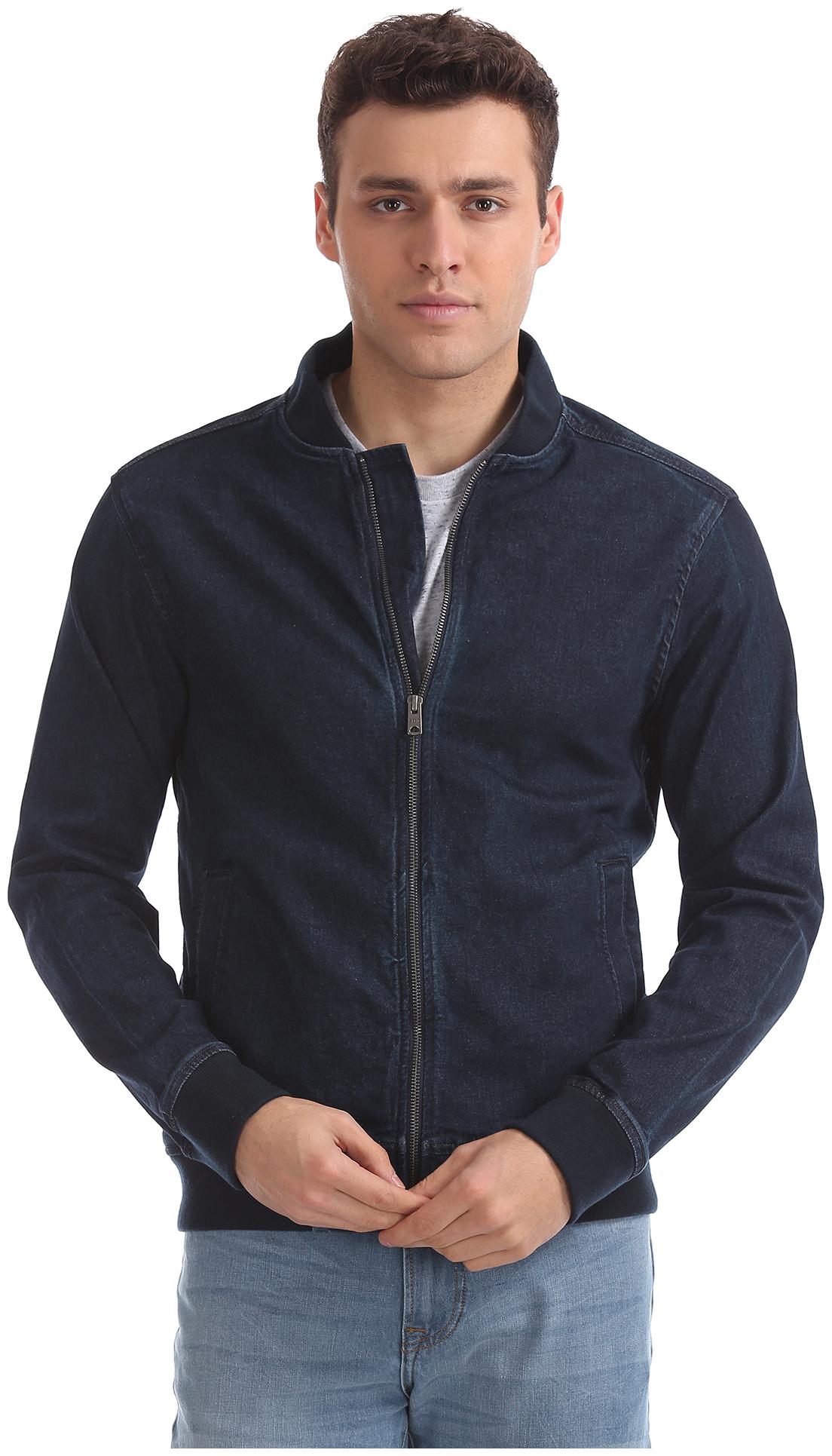 

Aeropostale Men Blue Solid Bomber jacket