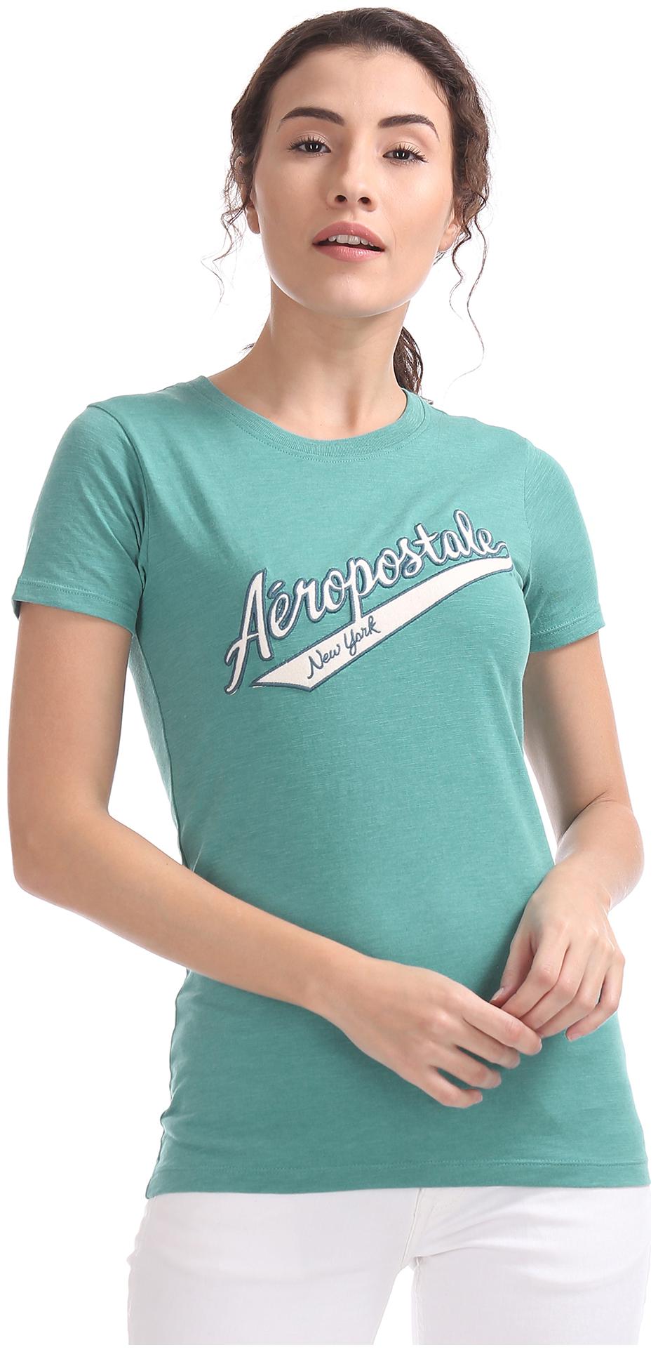 

Aeropostale Women Green Regular fit Round neck Cotton T shirt