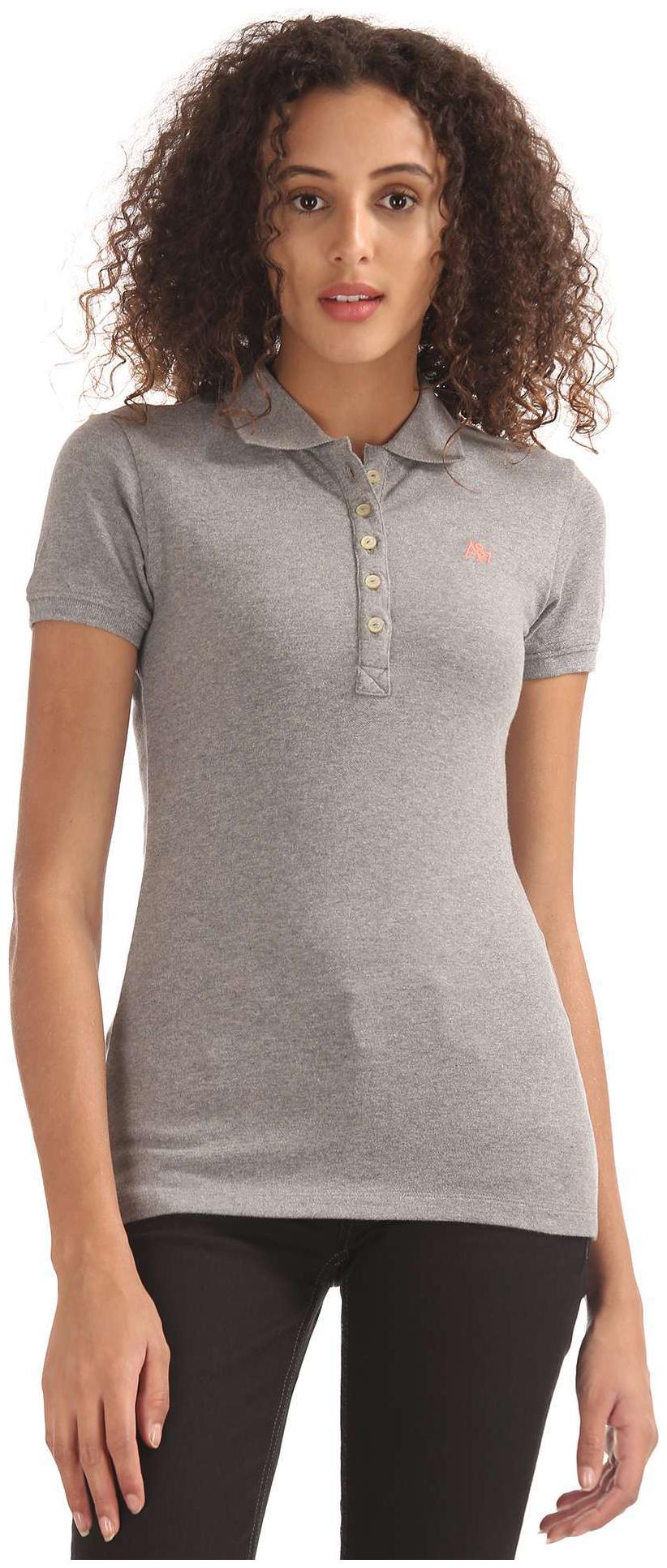 

Aeropostale Women Grey Regular fit Polo neck Cotton Tank top