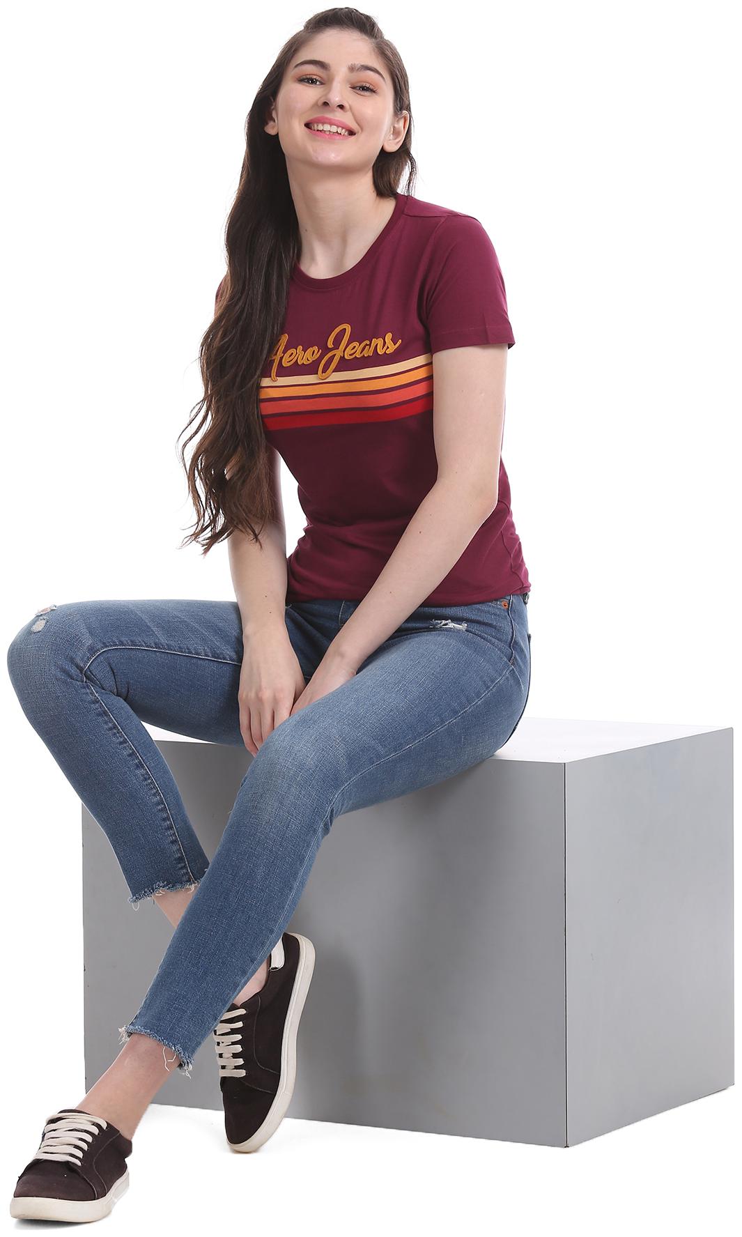 

Aeropostale Women Purple Regular fit Round neck Cotton T shirt
