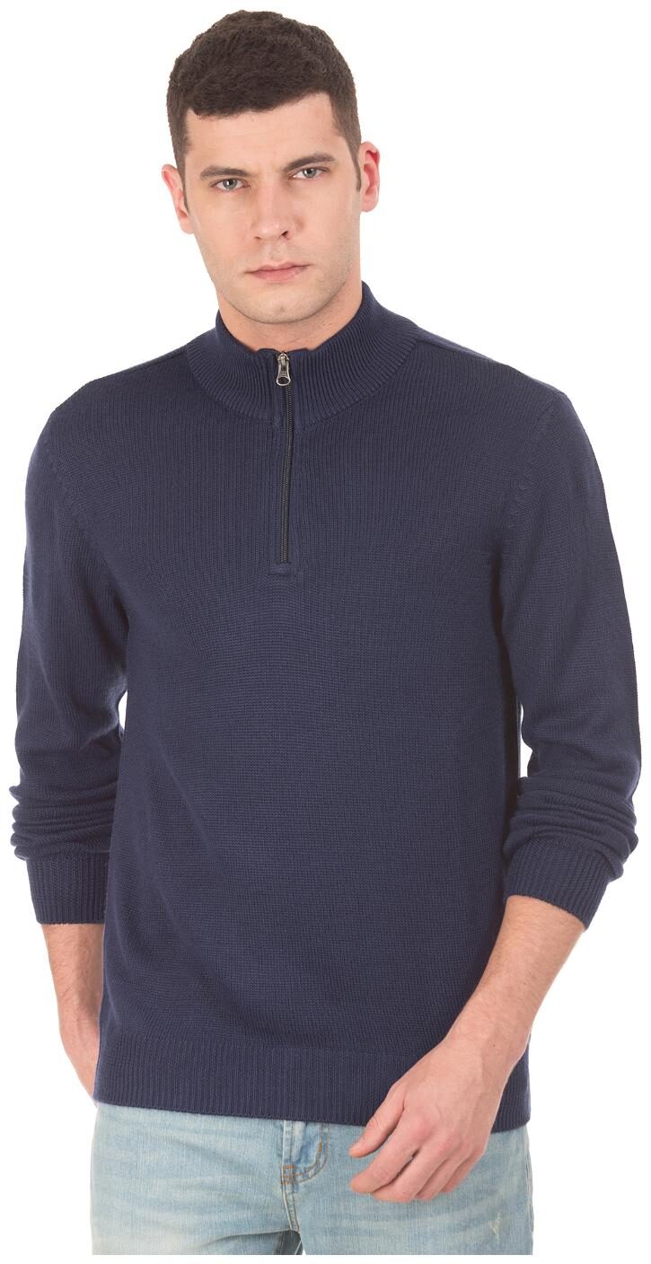 

Aeropostale Blue Cotton Zipper Placket Regular Fit Sweater