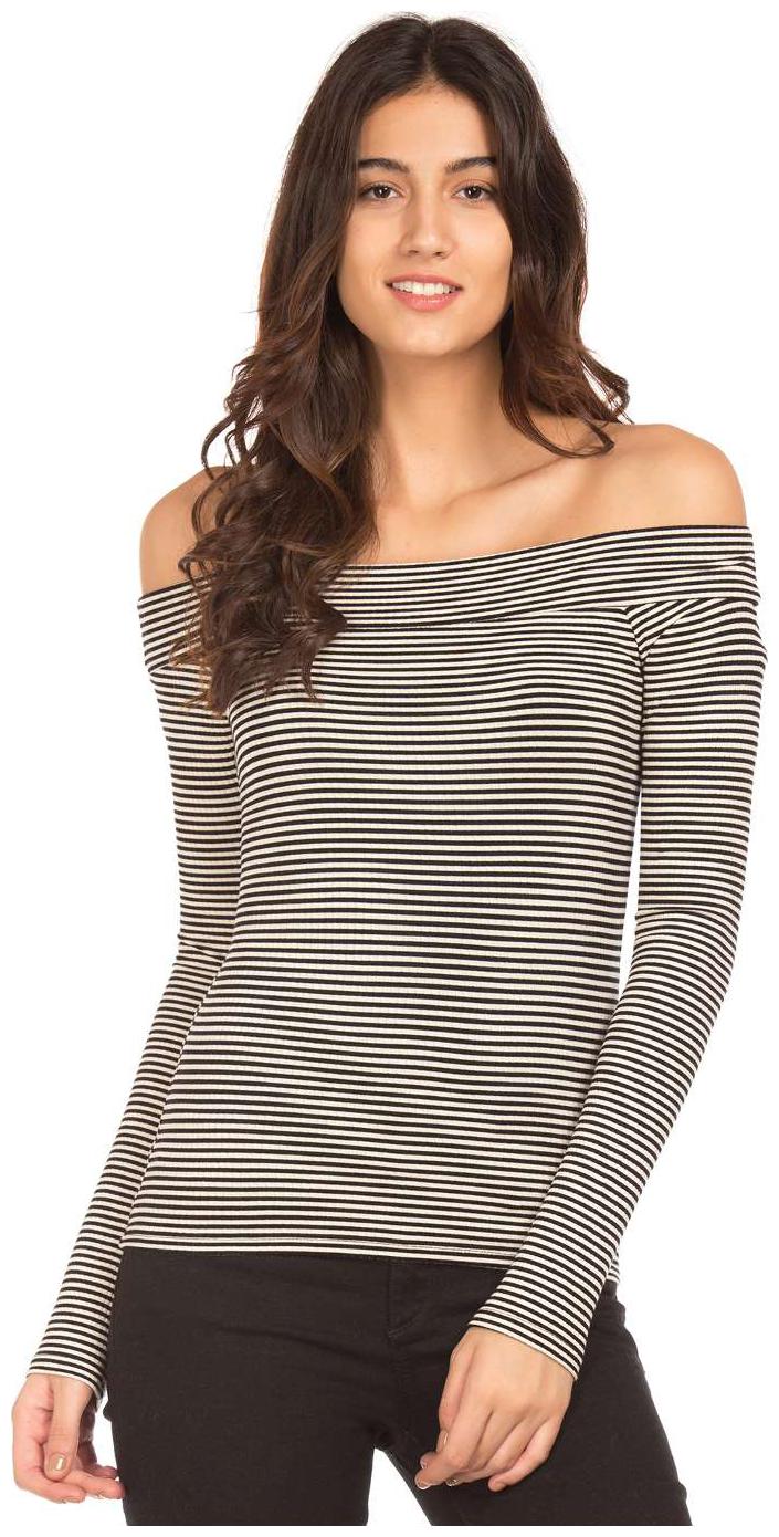 

Aeropostale Black Viscose Striped Off-Shoulder Top