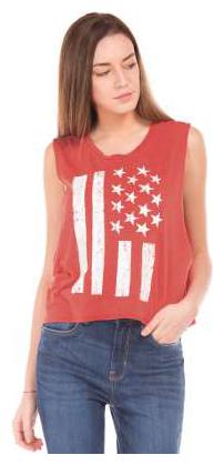 

Aeropostale Red Cotton Flag Print Crop Top