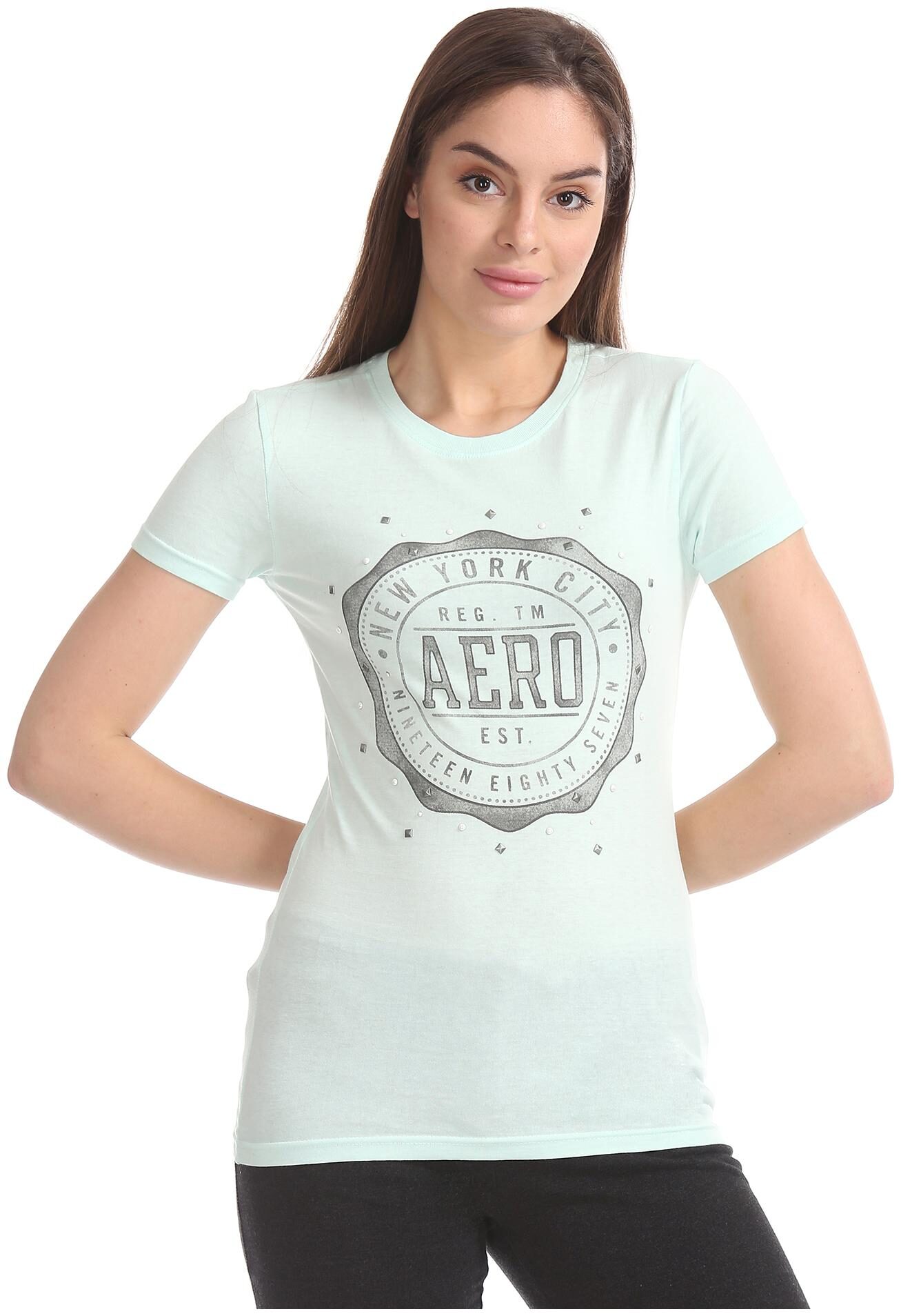 

Aeropostale Women Green Regular fit Round neck Cotton T shirt