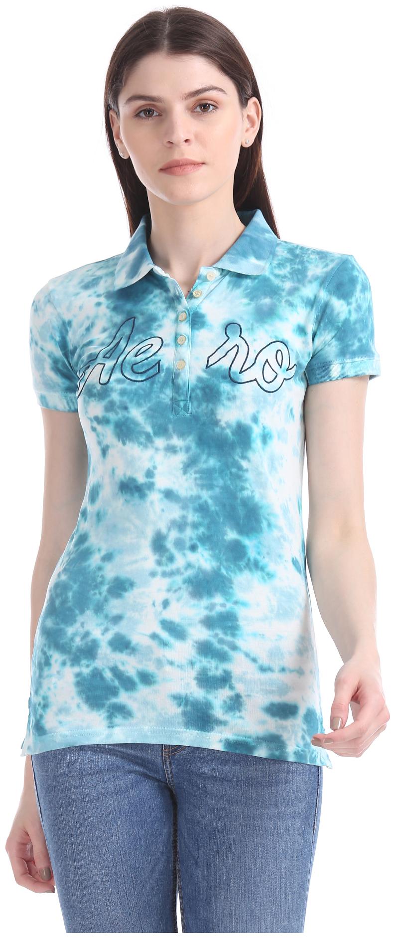 

Aeropostale Women Green Regular fit Polo neck Cotton T shirt