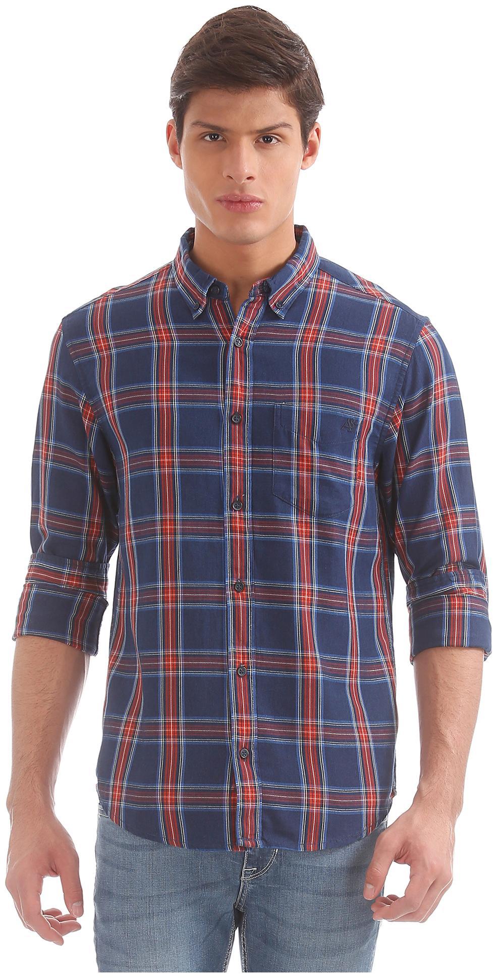 

Aeropostale Men Blue Checked Regular Fit Casual Shirt