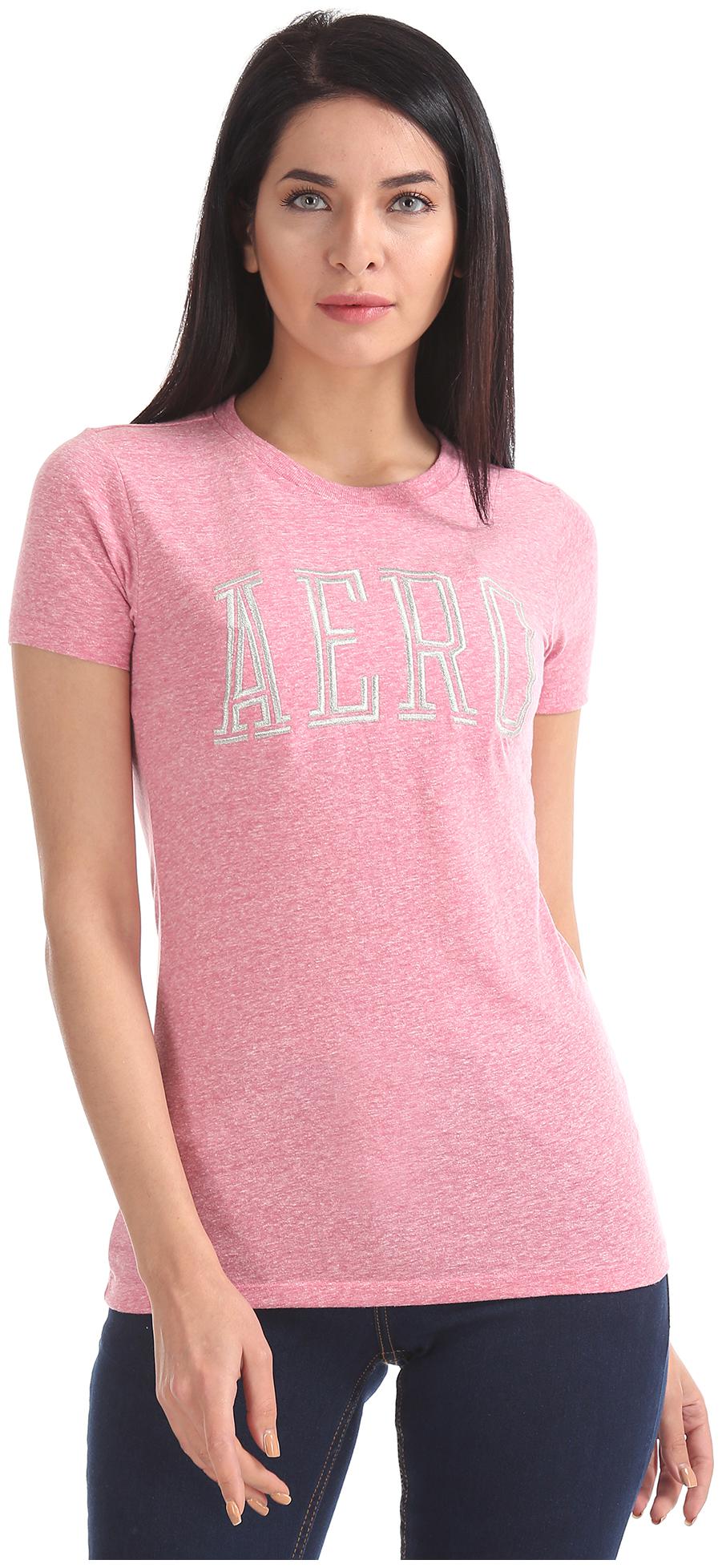 

Aeropostale Women Pink Slim fit Round neck Polyester T shirt