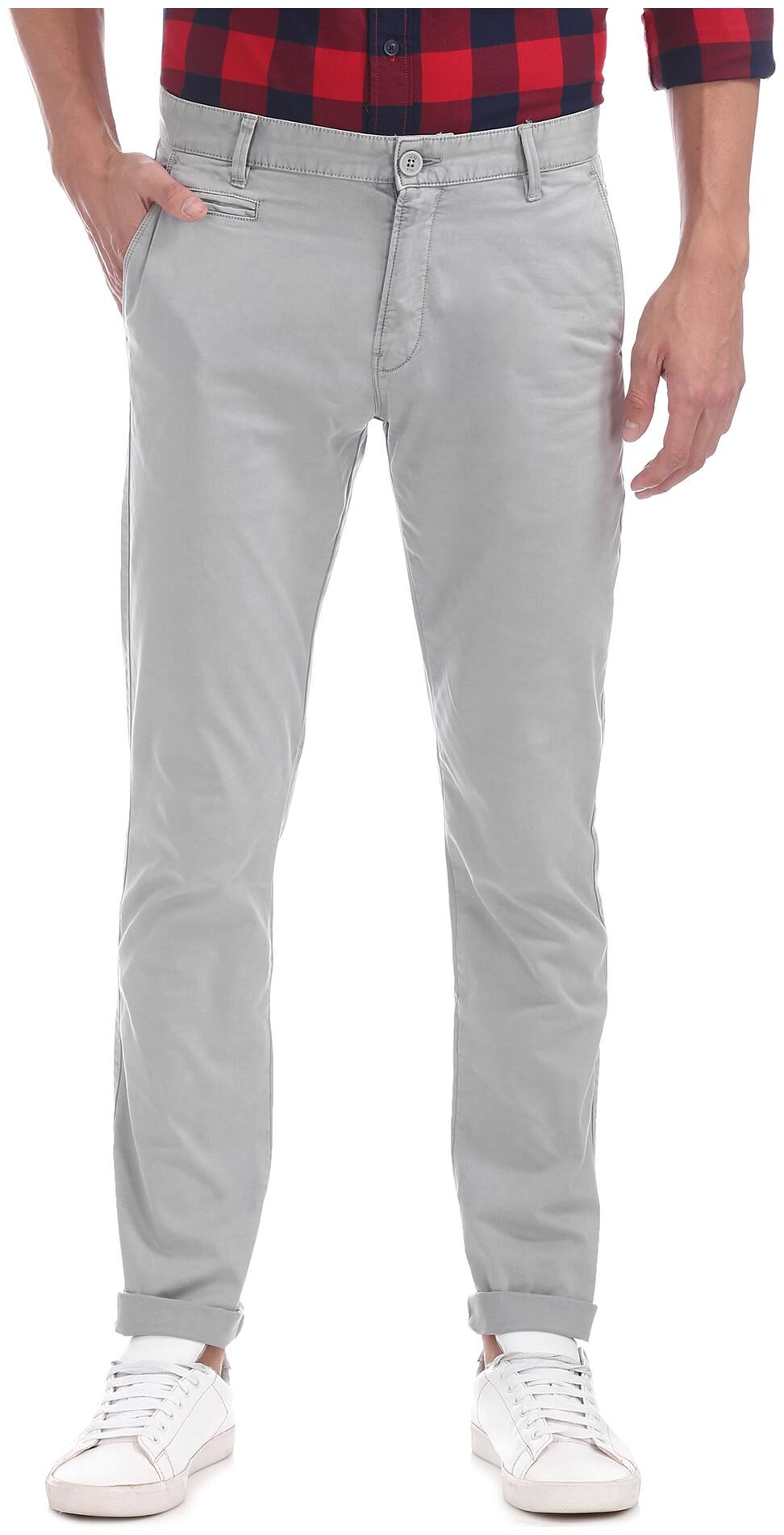 

Aeropostale Men Grey Solid Skinny fit Regular trousers