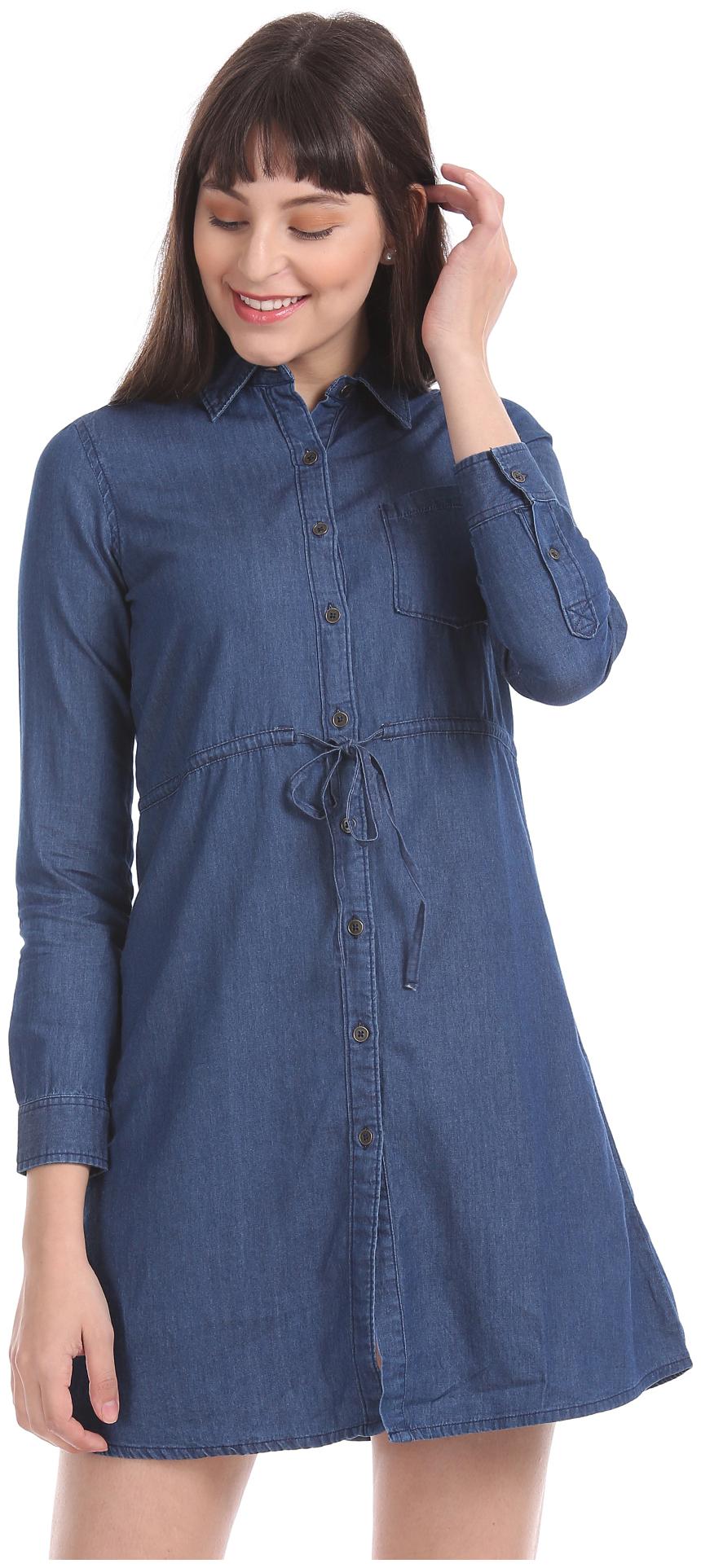 

Aeropostale Blue Solid Shirt dress
