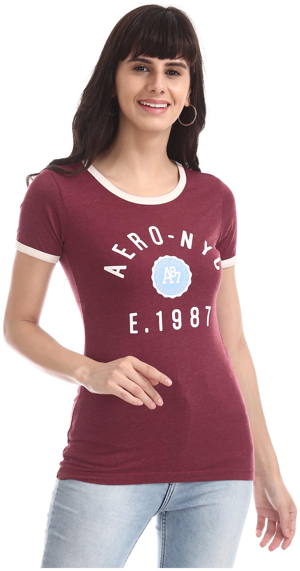 

A ropostale Women Red Regular fit Round neck Cotton T shirt