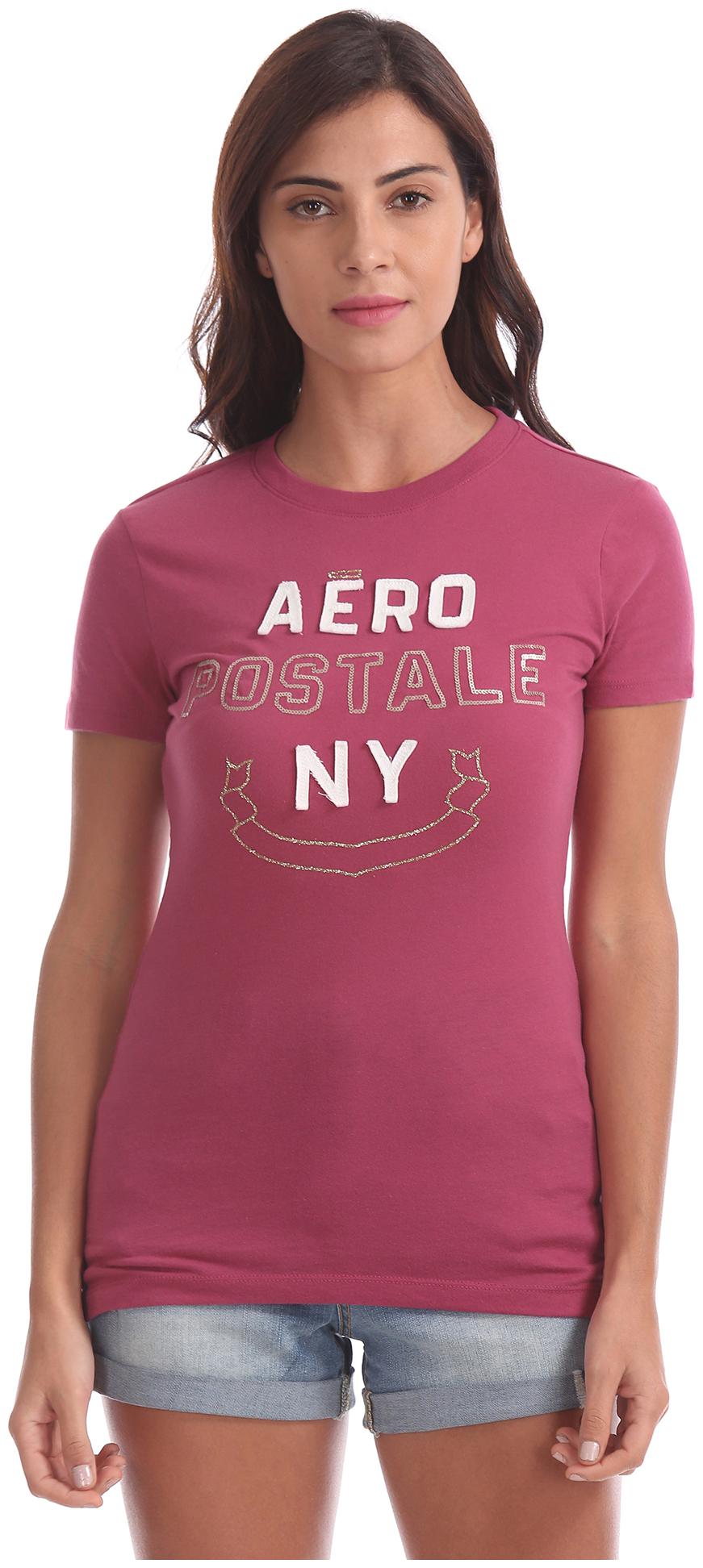 

Aeropostale Women Pink Regular fit Round neck Cotton T shirt