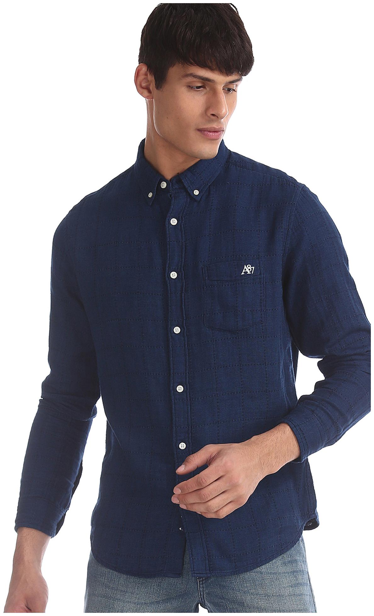 

Aeropostale Men Blue Checked Slim Fit Casual Shirt