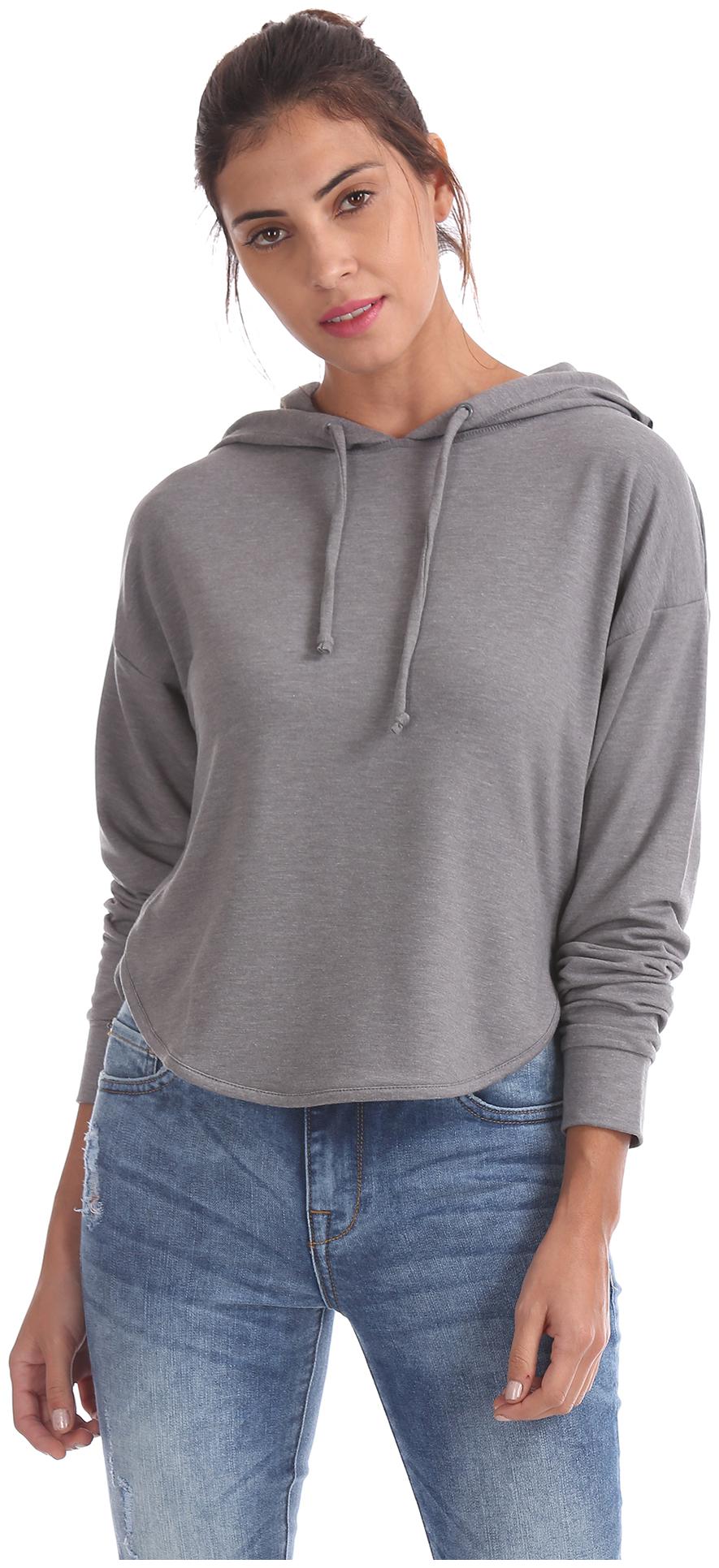 

Aeropostale Women Solid Hoodie - Grey