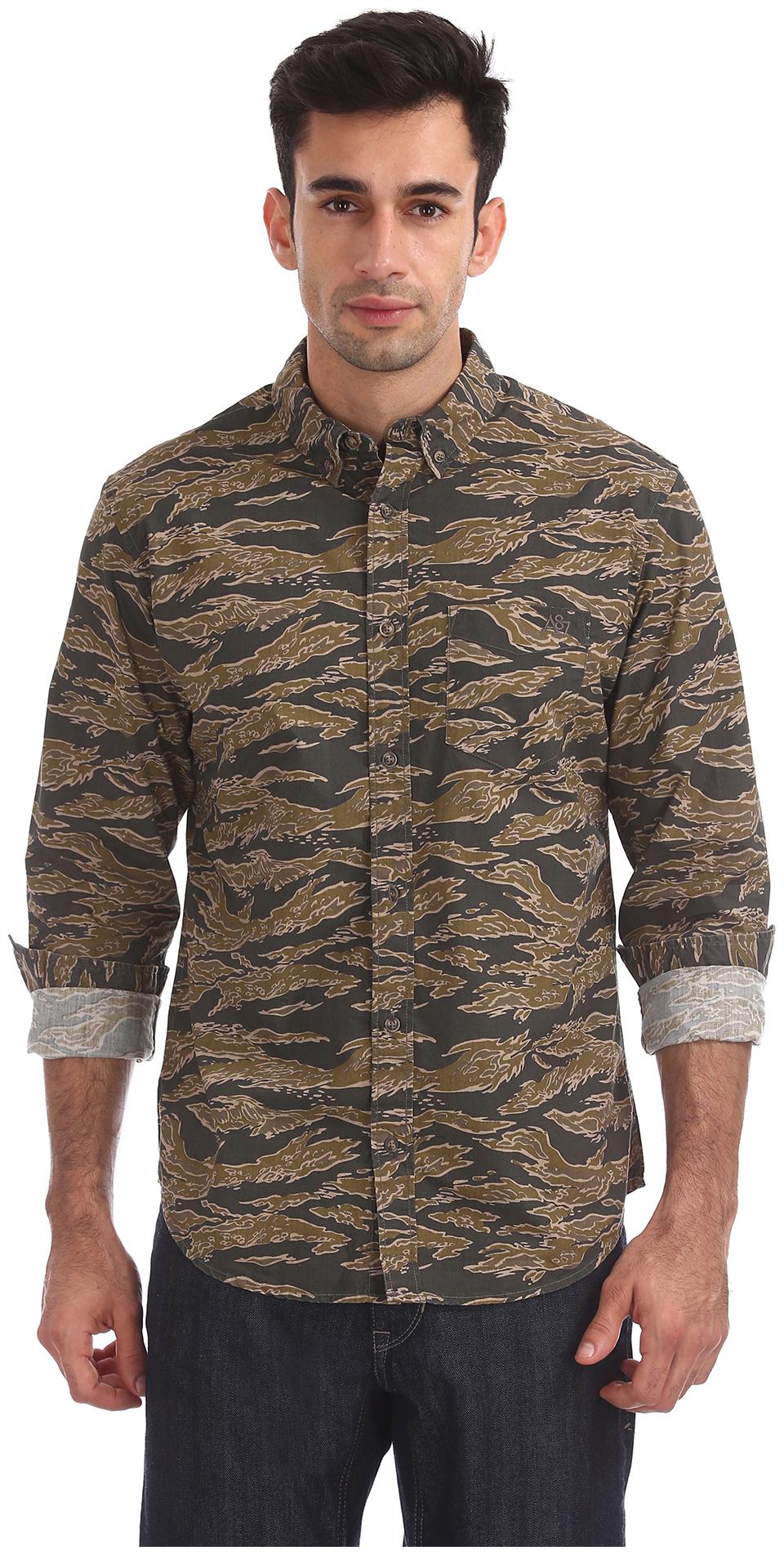 

Aeropostale Men Green Printed Regular Fit Casual Shirt
