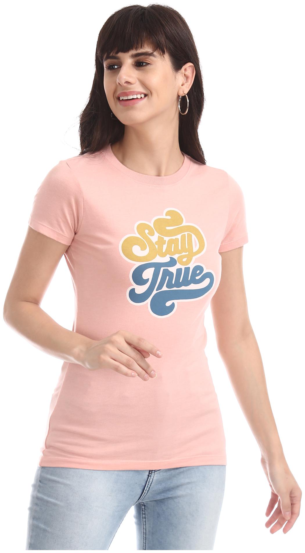 

A ropostale Women Pink Regular fit Round neck Cotton T shirt