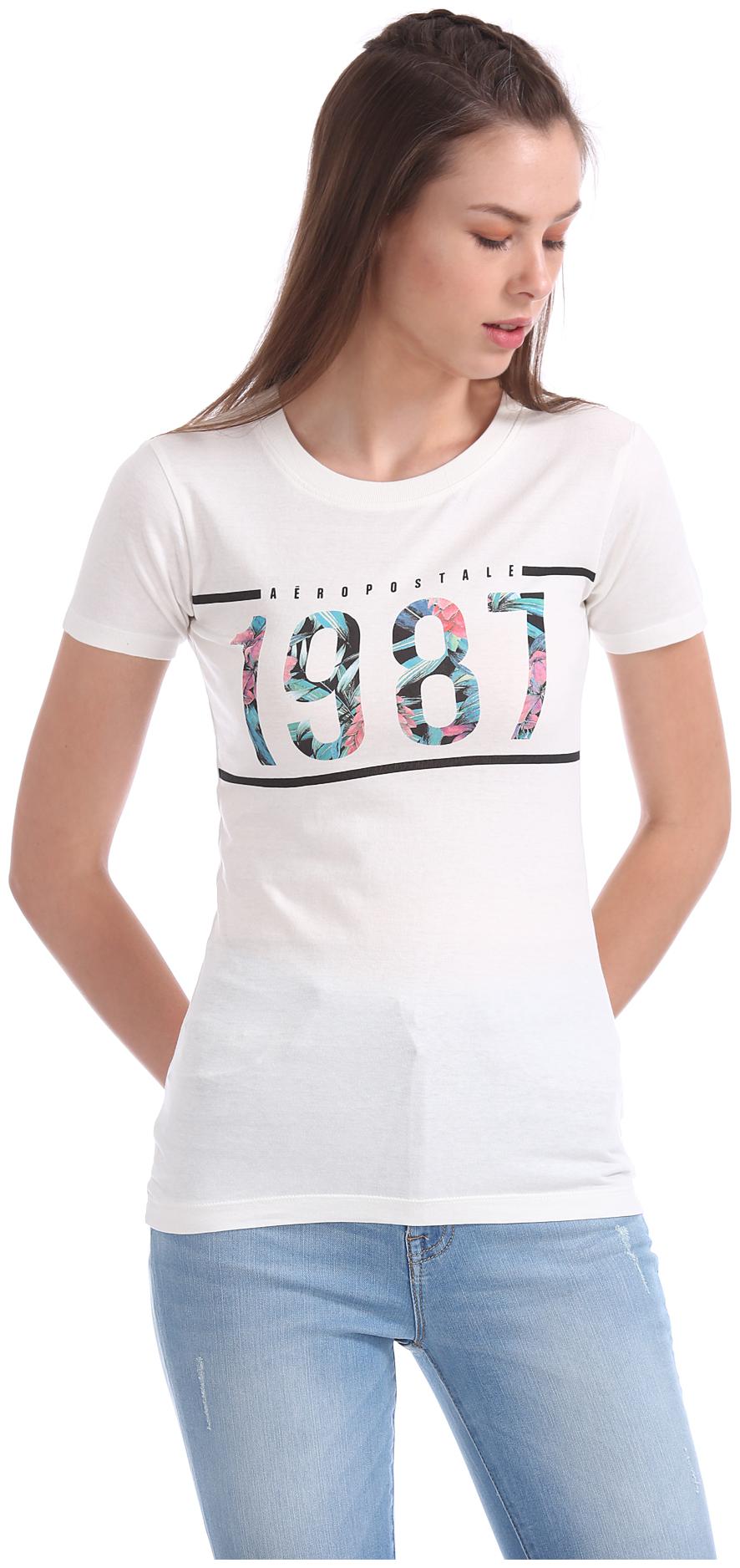 

Aeropostale Women White Regular fit Round neck Cotton T shirt