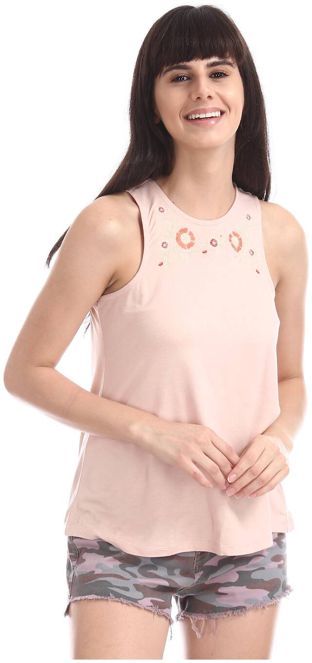 A ropostale Women Embroidered Regular top - Pink