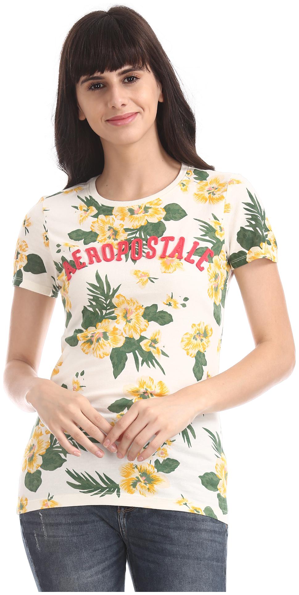 

A ropostale Women White Regular fit Round neck Cotton T shirt