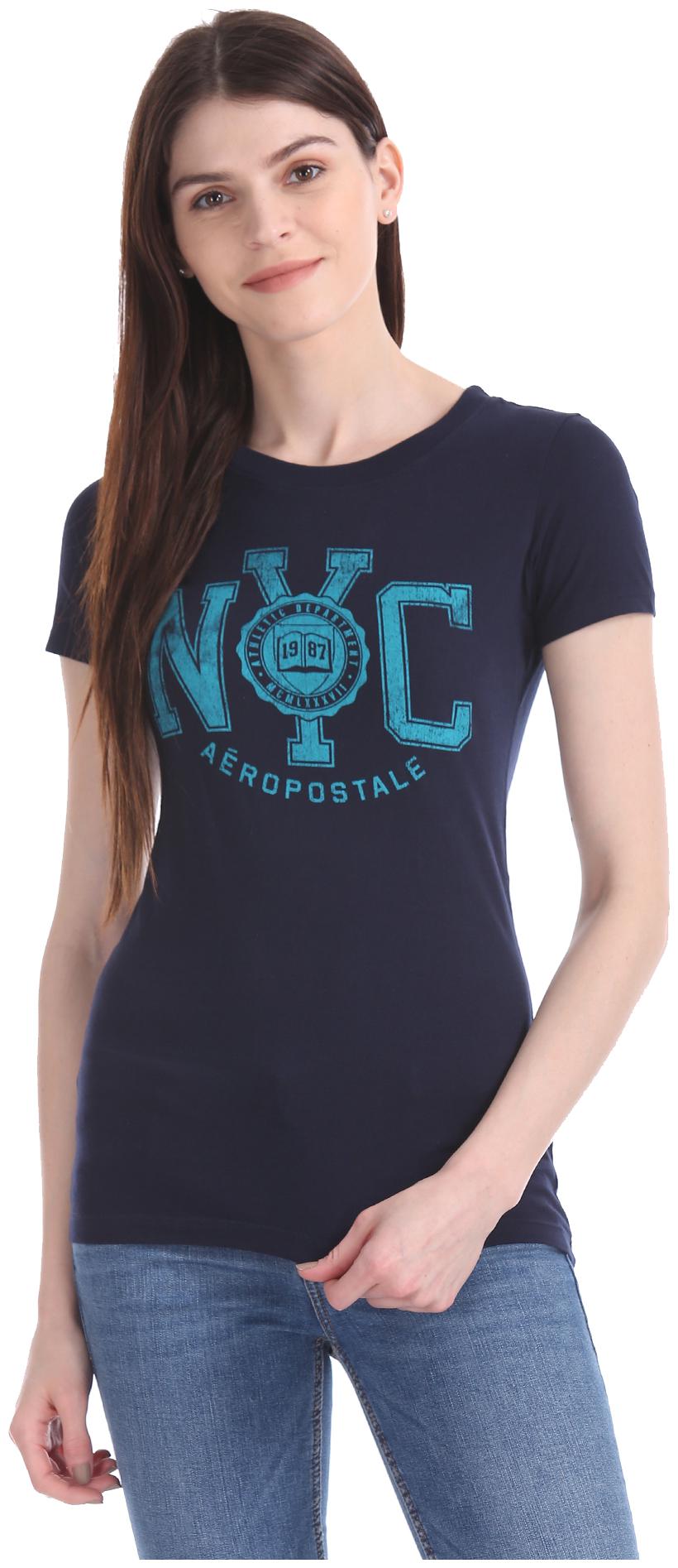 

Aeropostale Women Blue Regular fit Round neck Cotton T shirt