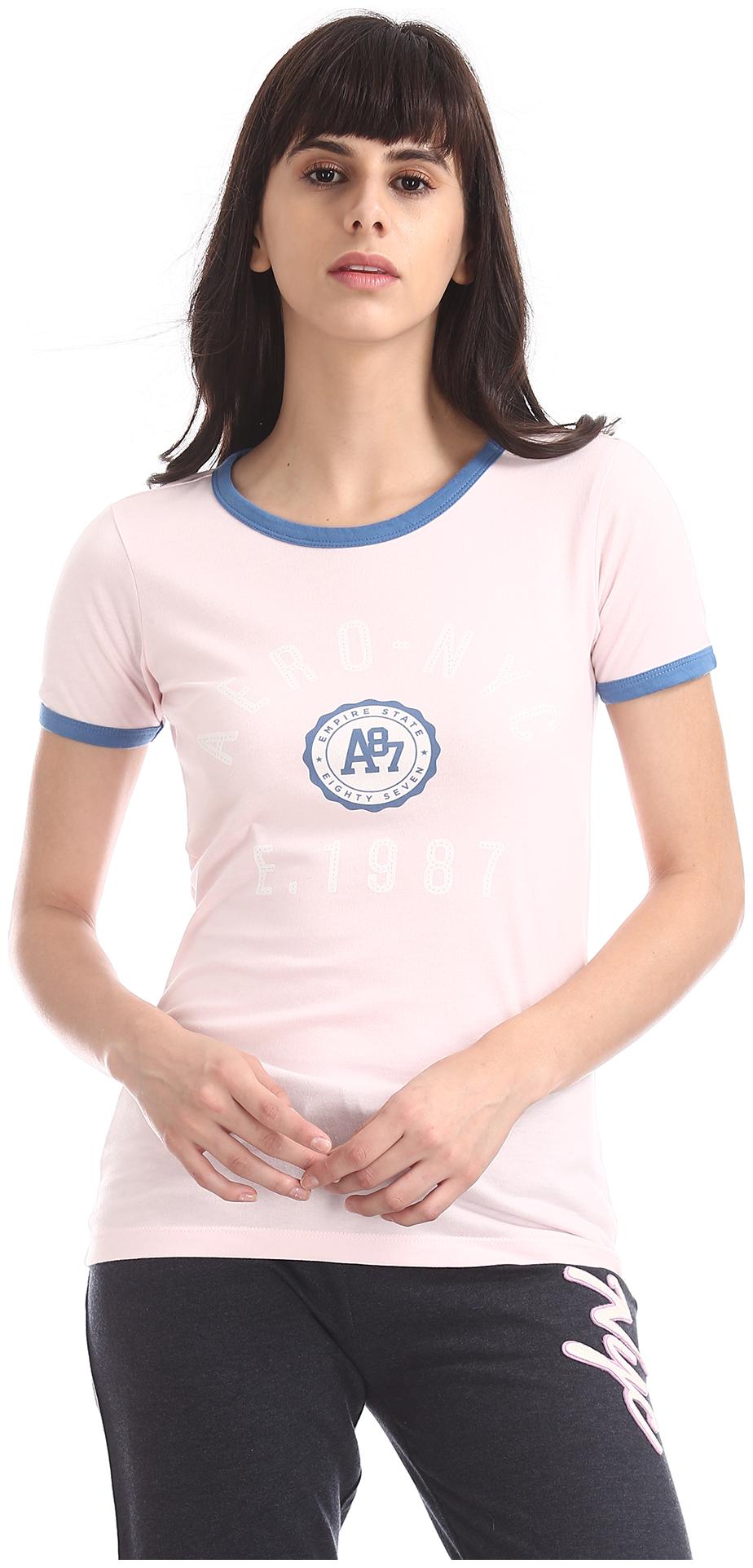 

A ropostale Women Pink Regular fit Round neck Cotton T shirt