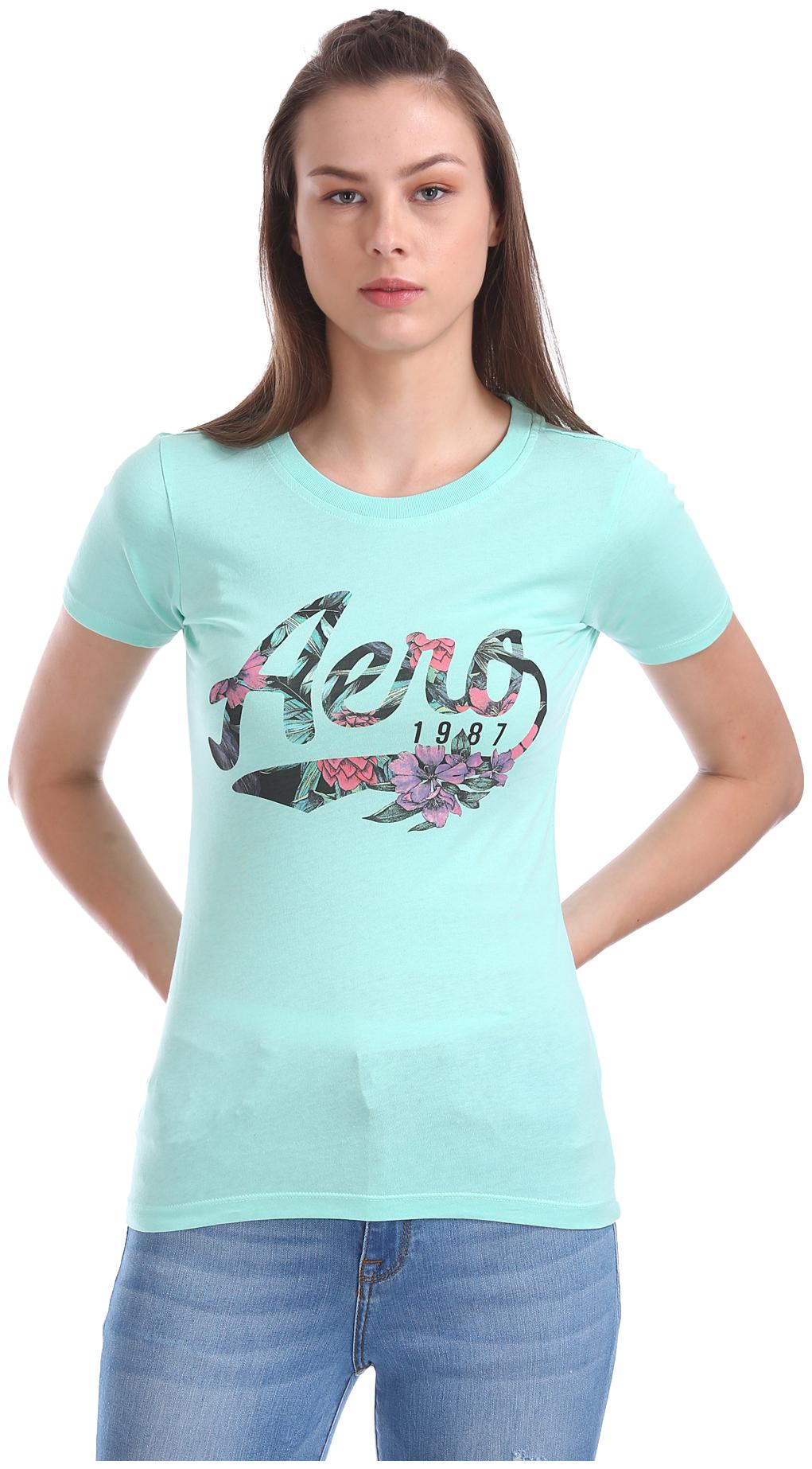 

Aeropostale Women Green Regular fit Round neck Cotton T shirt