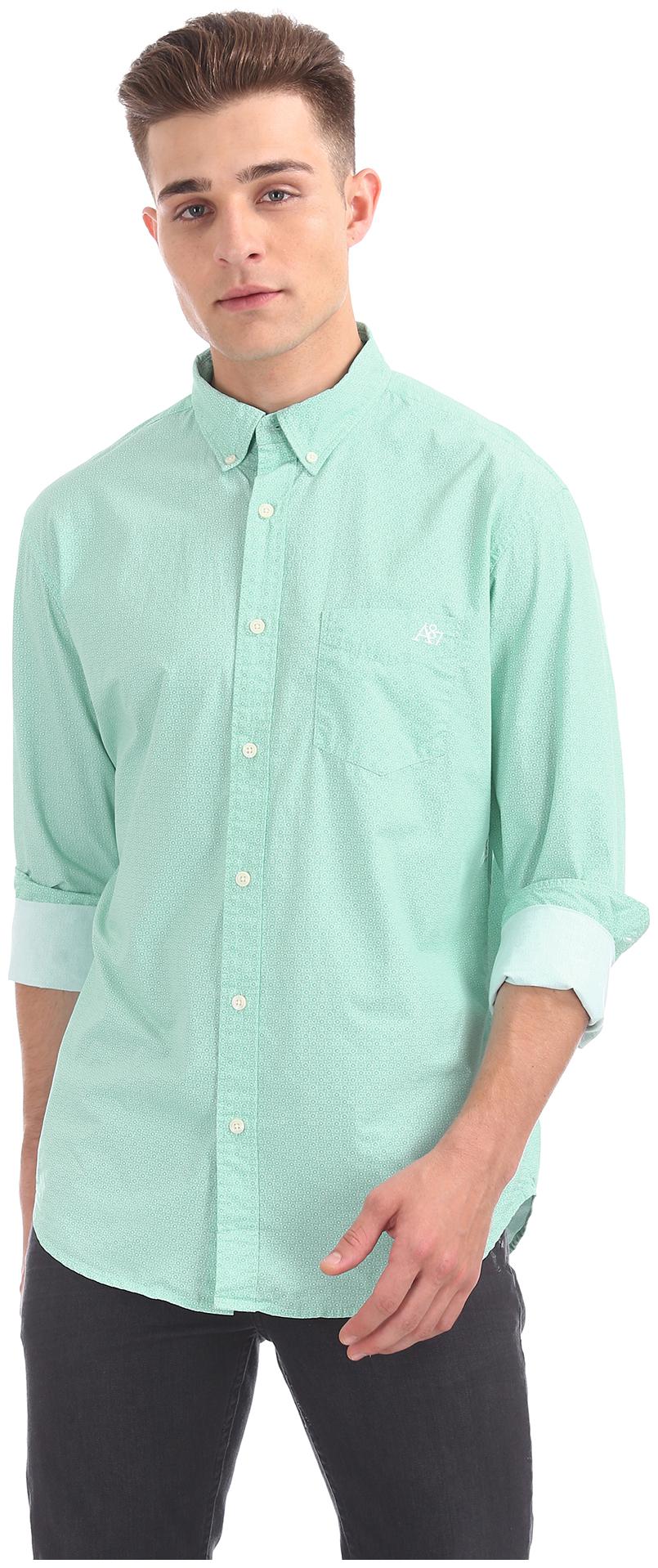 

Aeropostale Men Green Printed Regular Fit Casual Shirt