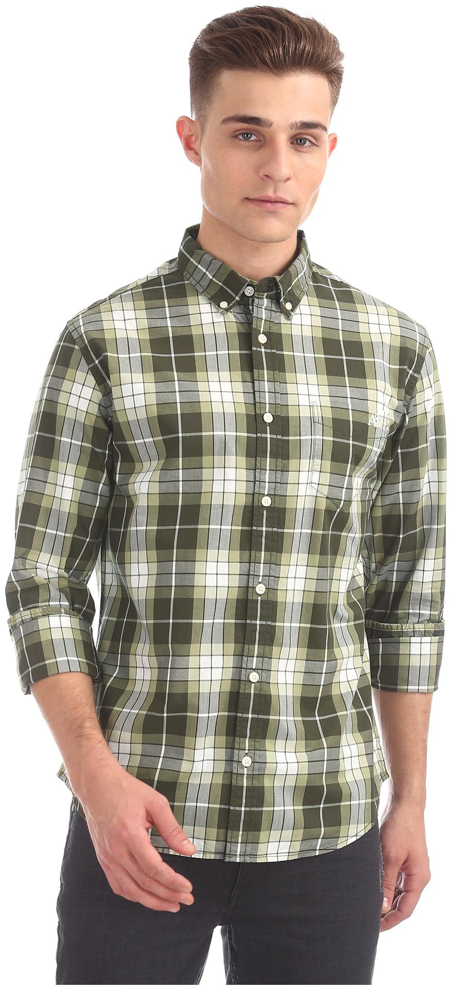 

Aeropostale Men Green Checked Regular Fit Casual Shirt