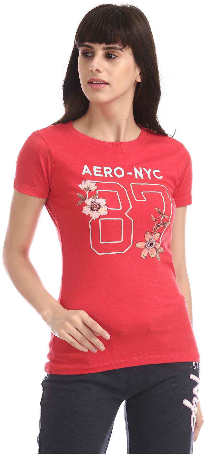 

A ropostale Women Red Regular fit Round neck Cotton T shirt