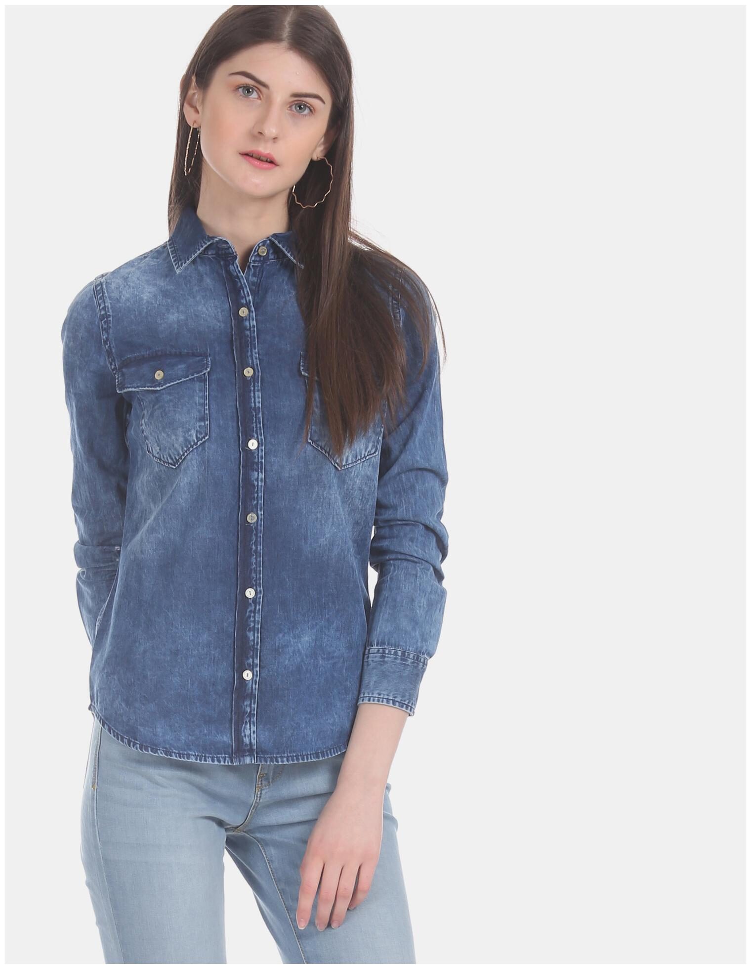 

Aeropostale Women Blue Solid Regular Fit Shirt