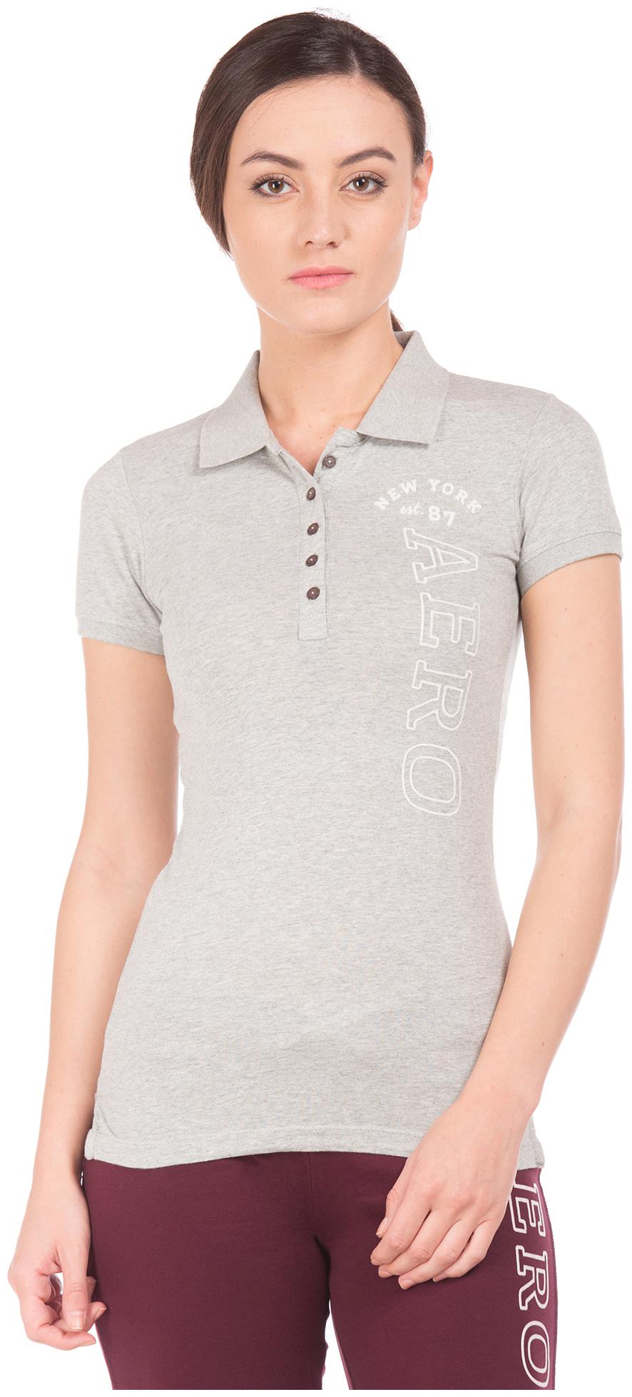 

A ropostale Women Grey Regular fit Polo neck Cotton T shirt