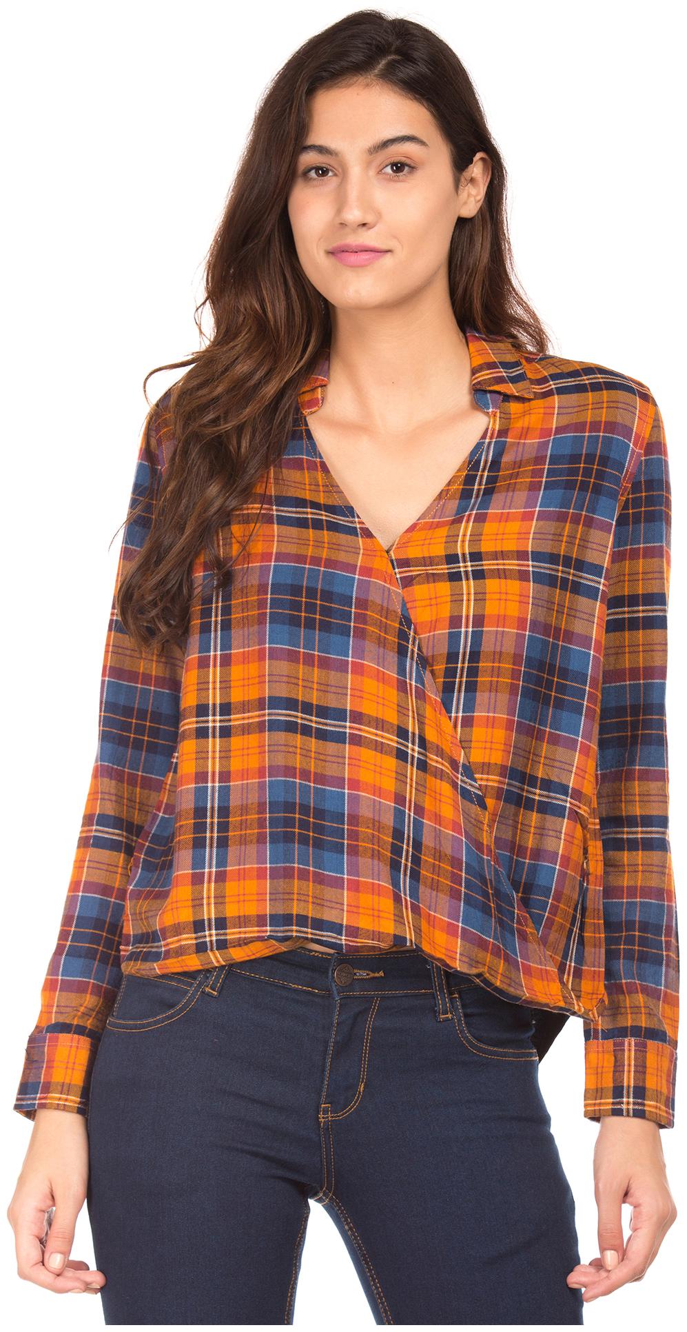 

Aeropostale Women Orange Checked Regular Fit Shirt