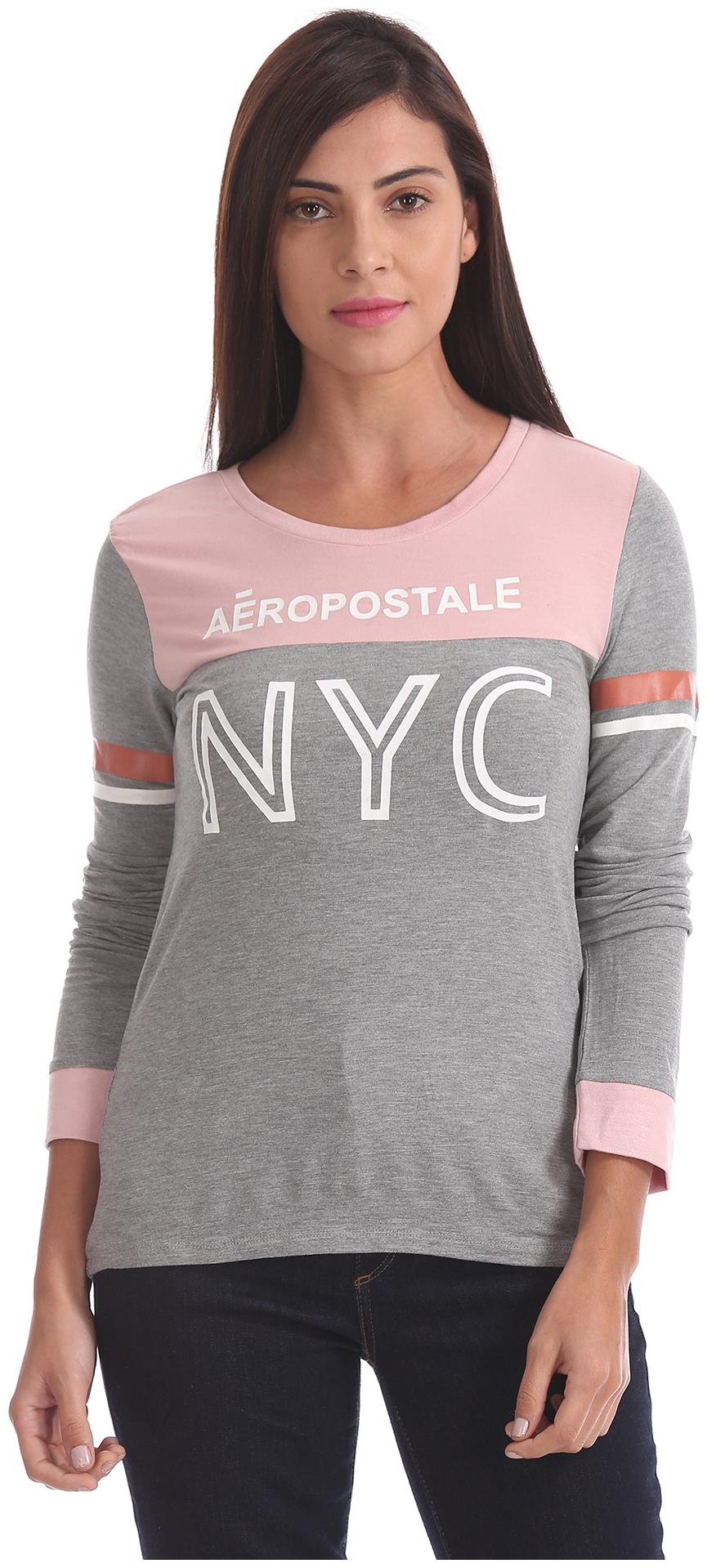

Aeropostale Women Grey Regular fit Round neck Viscose rayon T shirt