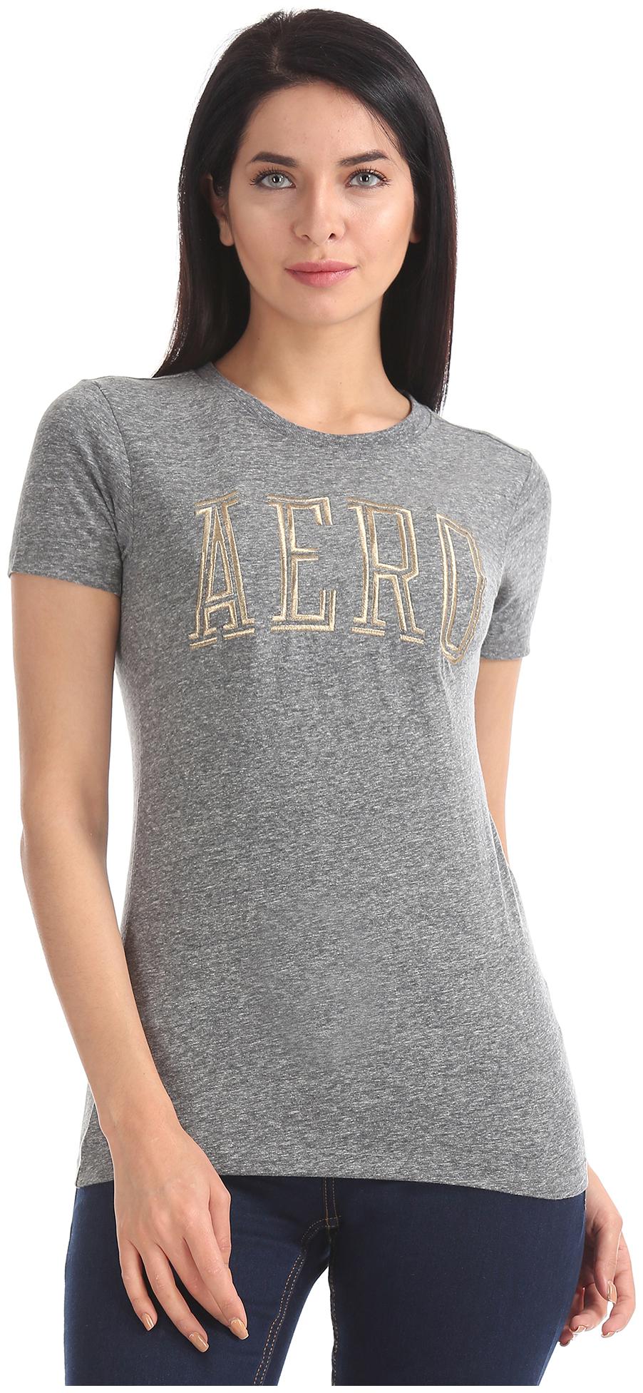 

Aeropostale Women Grey Slim fit Round neck Polyester T shirt