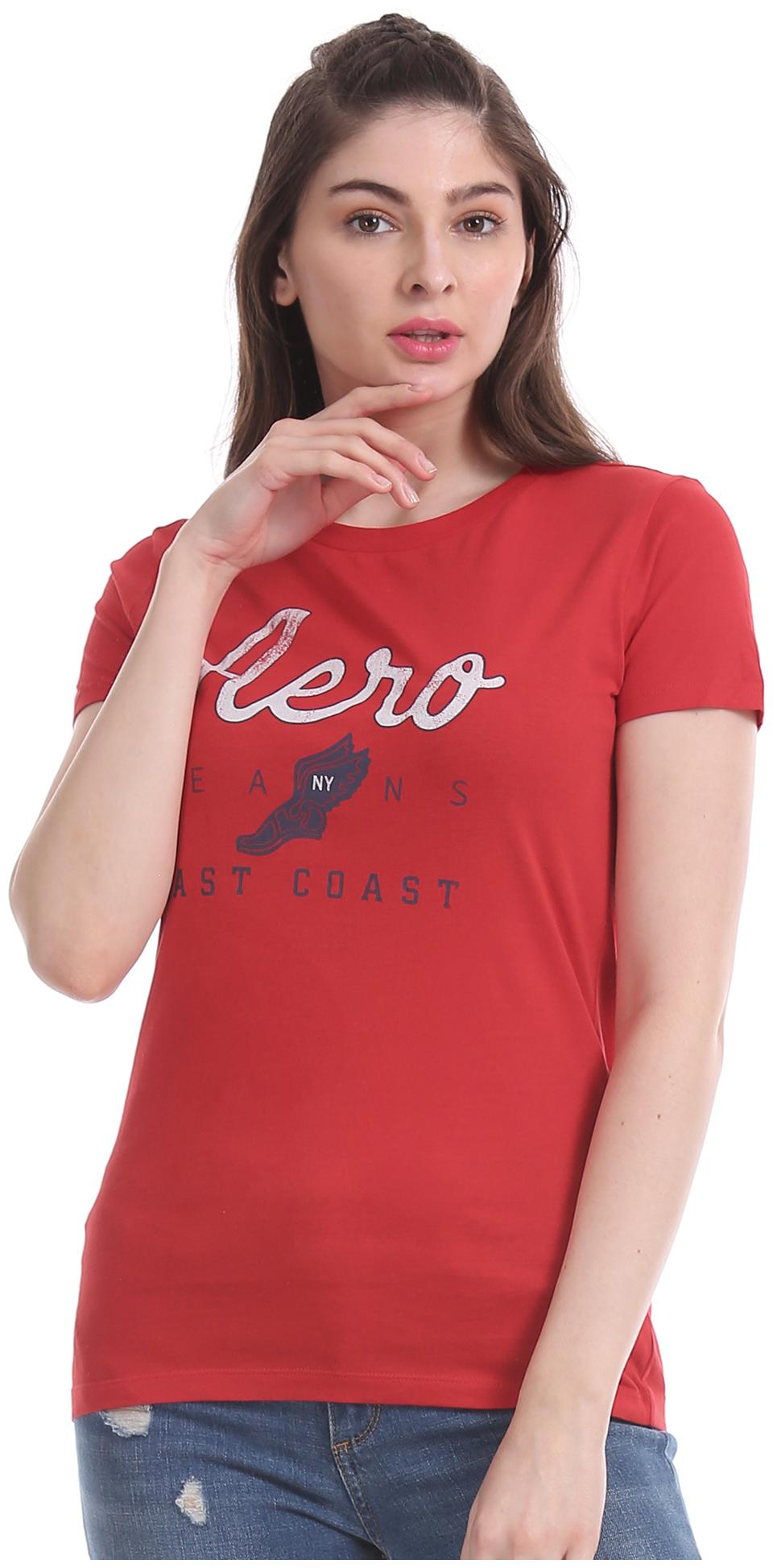 

Aeropostale Women Red Regular fit Round neck Cotton T shirt